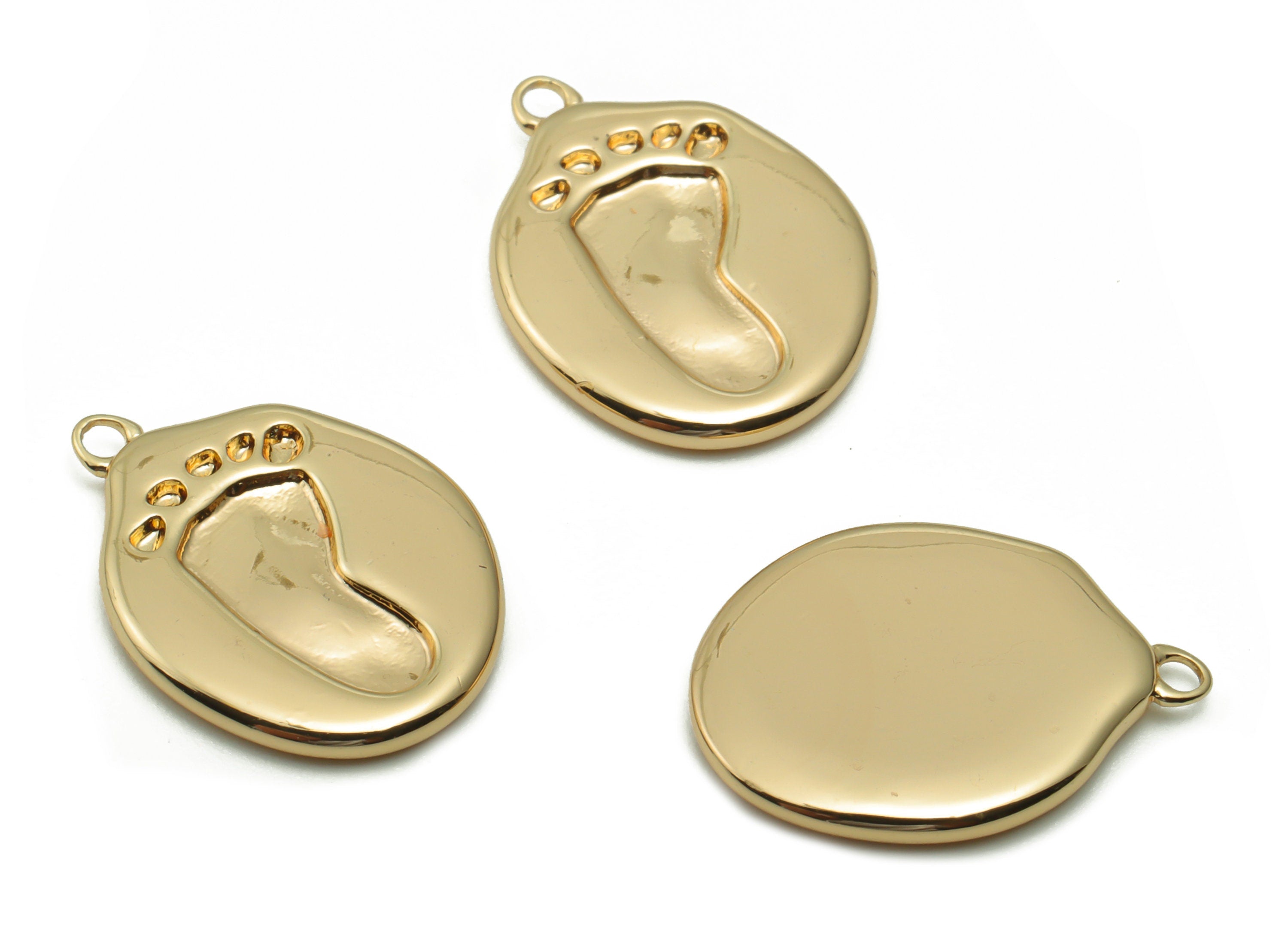 Brass Round Footprint Earring Charms - Gold Circle Footprint Pendant - 18K Real Gold Plated Brass - 18.41x13.76x1.84mm - RGP4199 - DOMEDBAZAAR