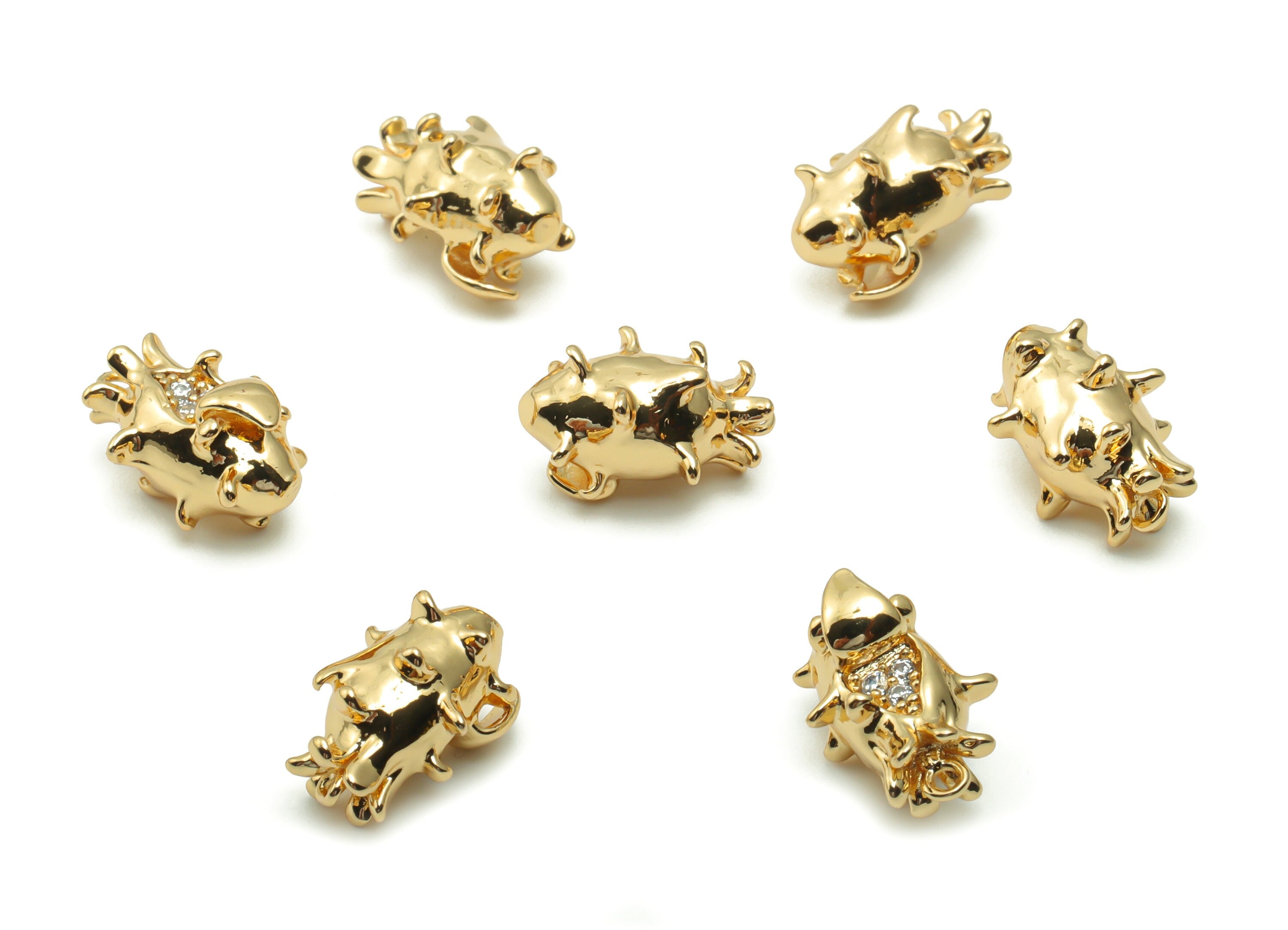 Brass Pitaya Earring Charms With Zircons - Gold Pitaya Pendant - 18K Real Gold Plated Brass - Jewelry Supplies - 13.01x8.36x7.45mm - RGP4190 - DOMEDBAZAAR