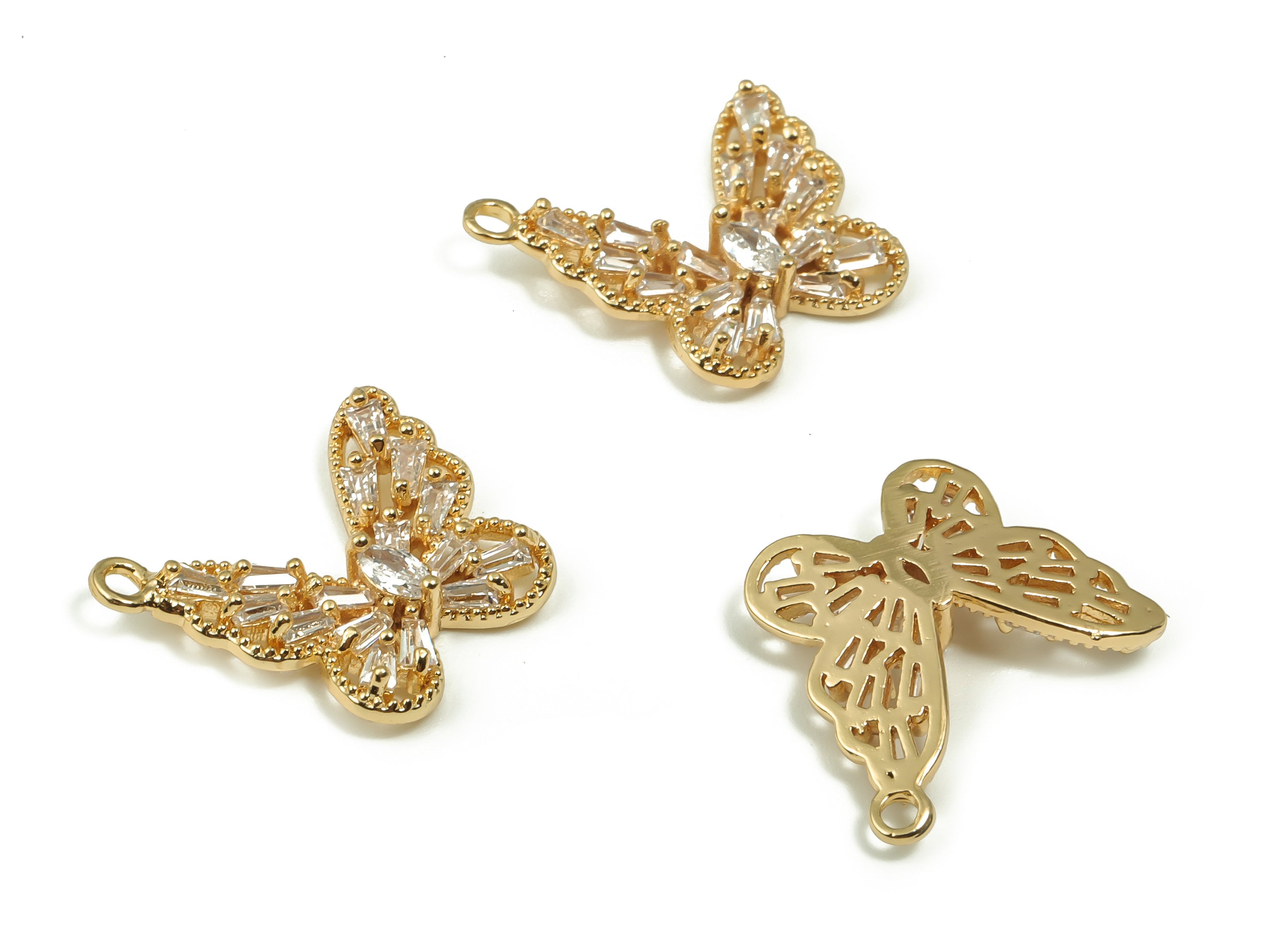 Brass Butterfly Pendant Charm – Zircon Butterfly Bracelet Charm - 18K Real Gold Plated Brass - Jewelry Making -16.4x14.46x2.37mm- RGP4160 - DOMEDBAZAAR