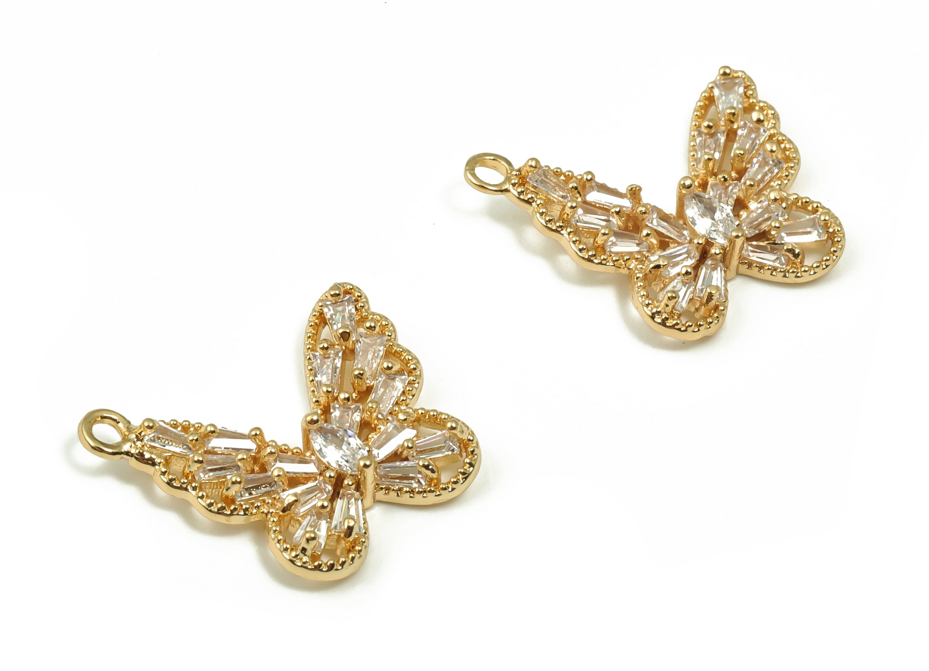 Brass Butterfly Pendant Charm – Zircon Butterfly Bracelet Charm - 18K Real Gold Plated Brass - Jewelry Making -16.4x14.46x2.37mm- RGP4160 - DOMEDBAZAAR