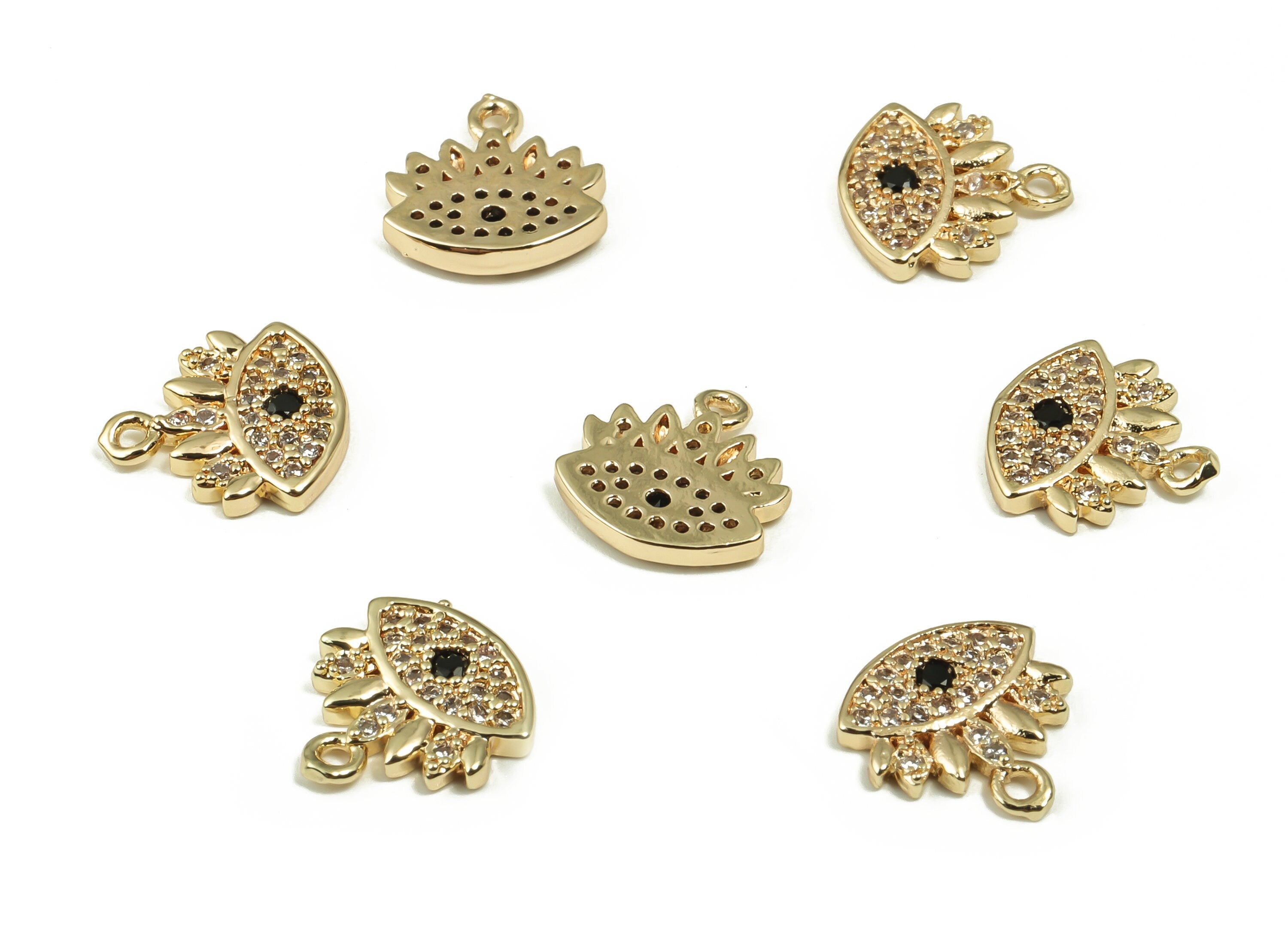Brass Eye Earring Charms - Gold Zircon Eye Pendant Charm - 18K Real Gold Plated Brass - Jewelry Making Supplies -10.11x9.73x1.72mm- RGP4159 - DOMEDBAZAAR