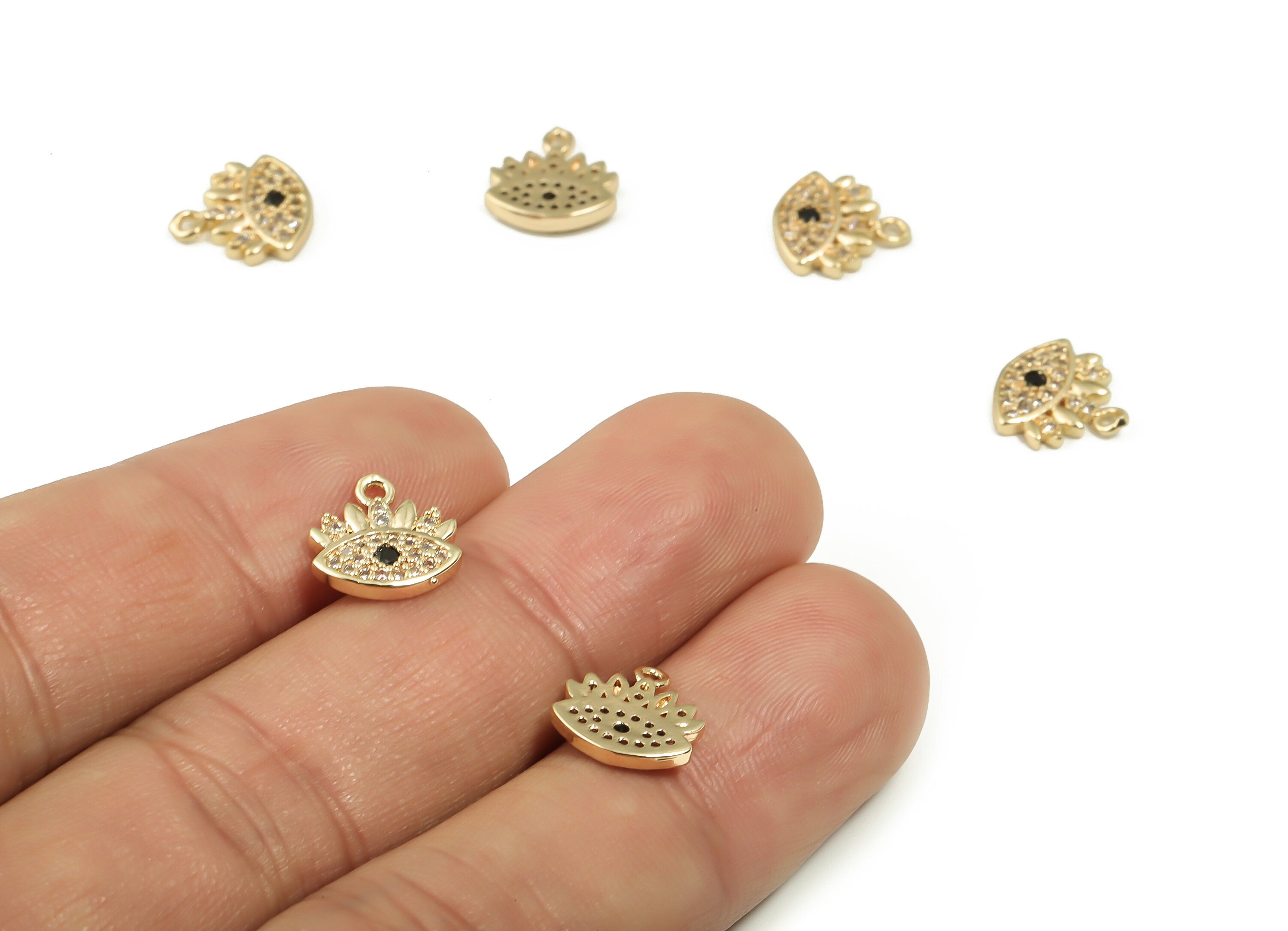 Brass Eye Earring Charms - Gold Zircon Eye Pendant Charm - 18K Real Gold Plated Brass - Jewelry Making Supplies -10.11x9.73x1.72mm- RGP4159 - DOMEDBAZAAR