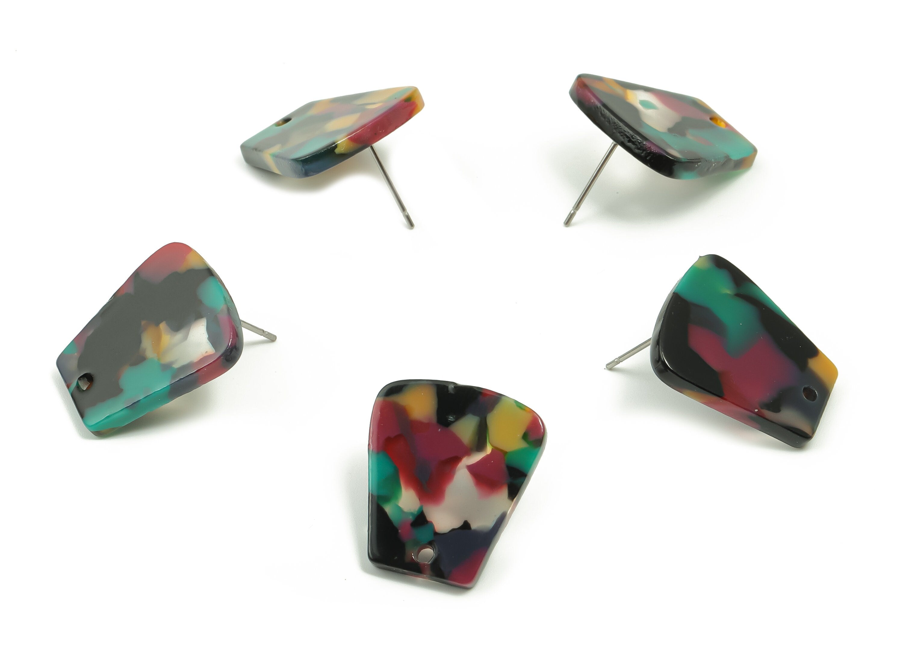 Acetate Trapezoid Earring Stud - Trapezoid Earring Post - 316 Surgical Stainless Steel - Color Code: A715 - 20.68x18.52x2.46mm - AC1591-A715 - DOMEDBAZAAR