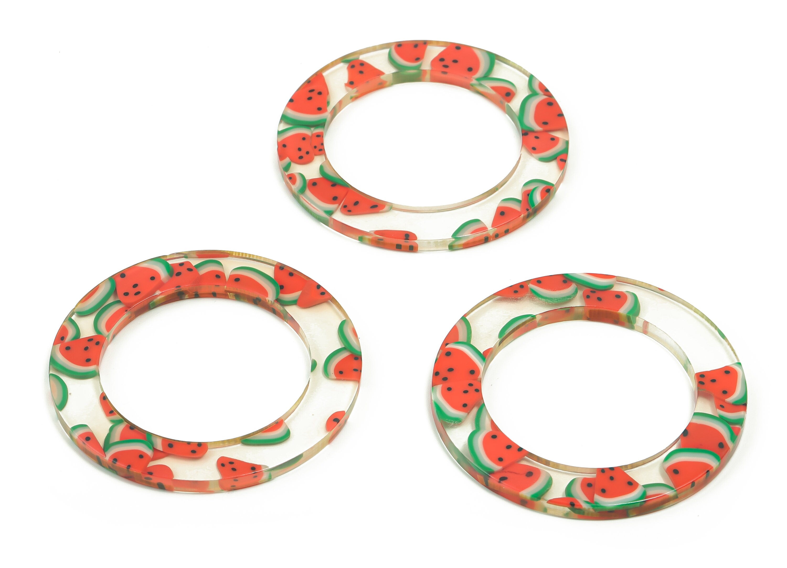 Acrylic Hoop Earring Connector - Acrylic Watermelon Circle Pendant - No Hole - Color Code: A716 - 44.28x44.13x2.88mm - AC2354-A716 - DOMEDBAZAAR