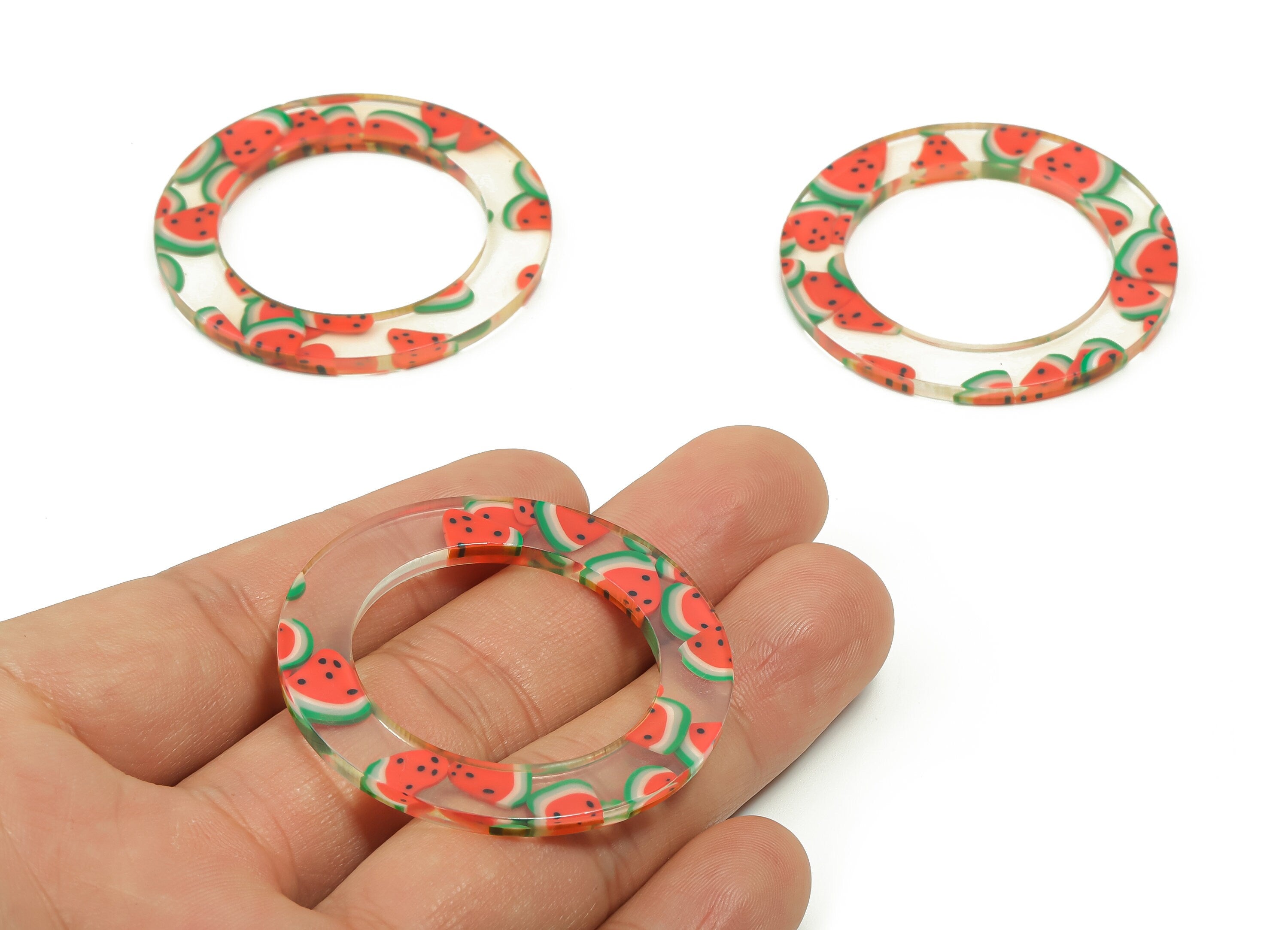 Acrylic Hoop Earring Connector - Acrylic Watermelon Circle Pendant - No Hole - Color Code: A716 - 44.28x44.13x2.88mm - AC2354-A716 - DOMEDBAZAAR