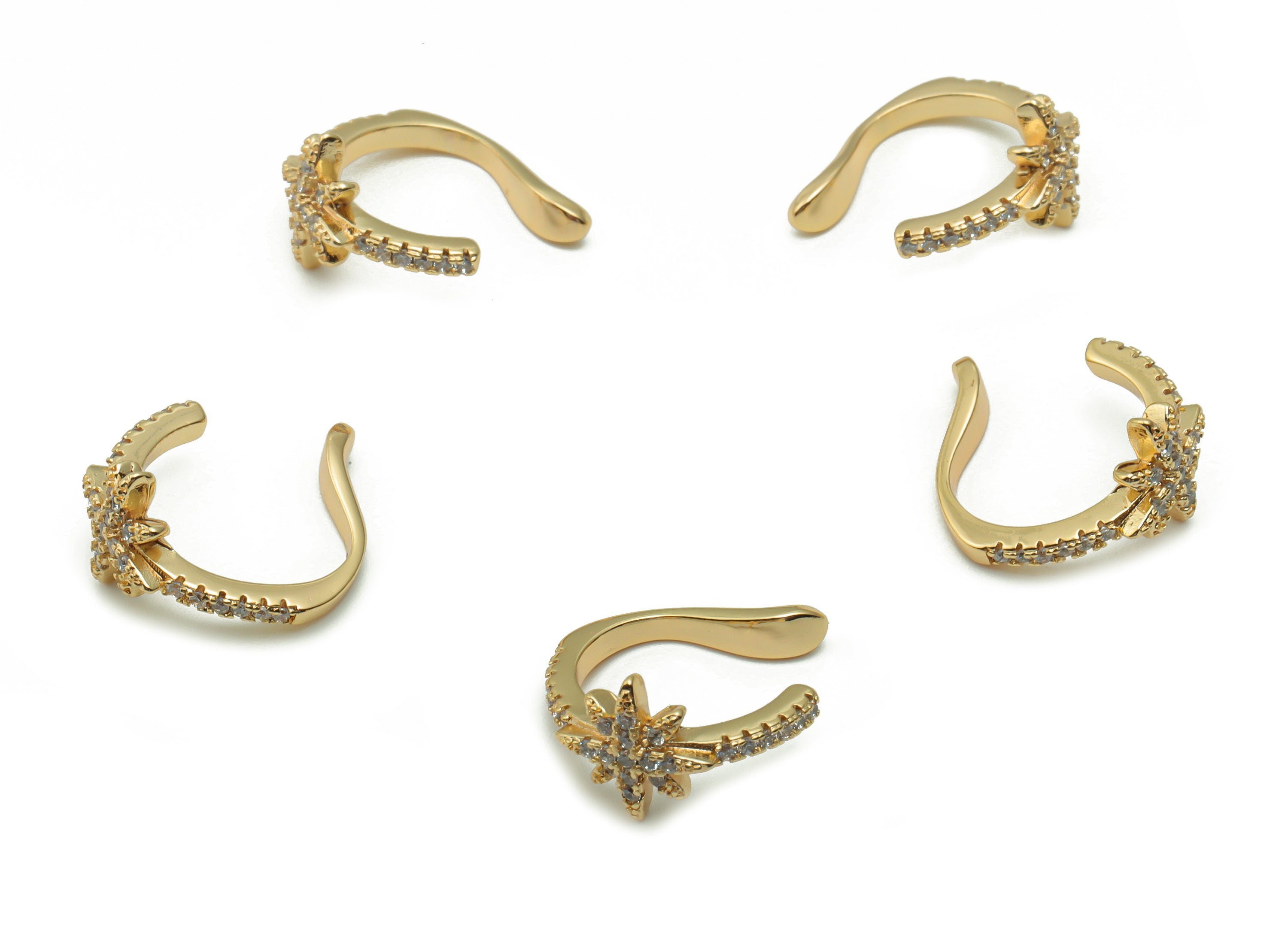 Brass Planet Earring Earcuff With Zircons - Gold Star Earcuff  - 18K Real Gold Plated Brass - Jewelry Supplies - 14.83x13.9x2.68mm - RGP4186 - DOMEDBAZAAR