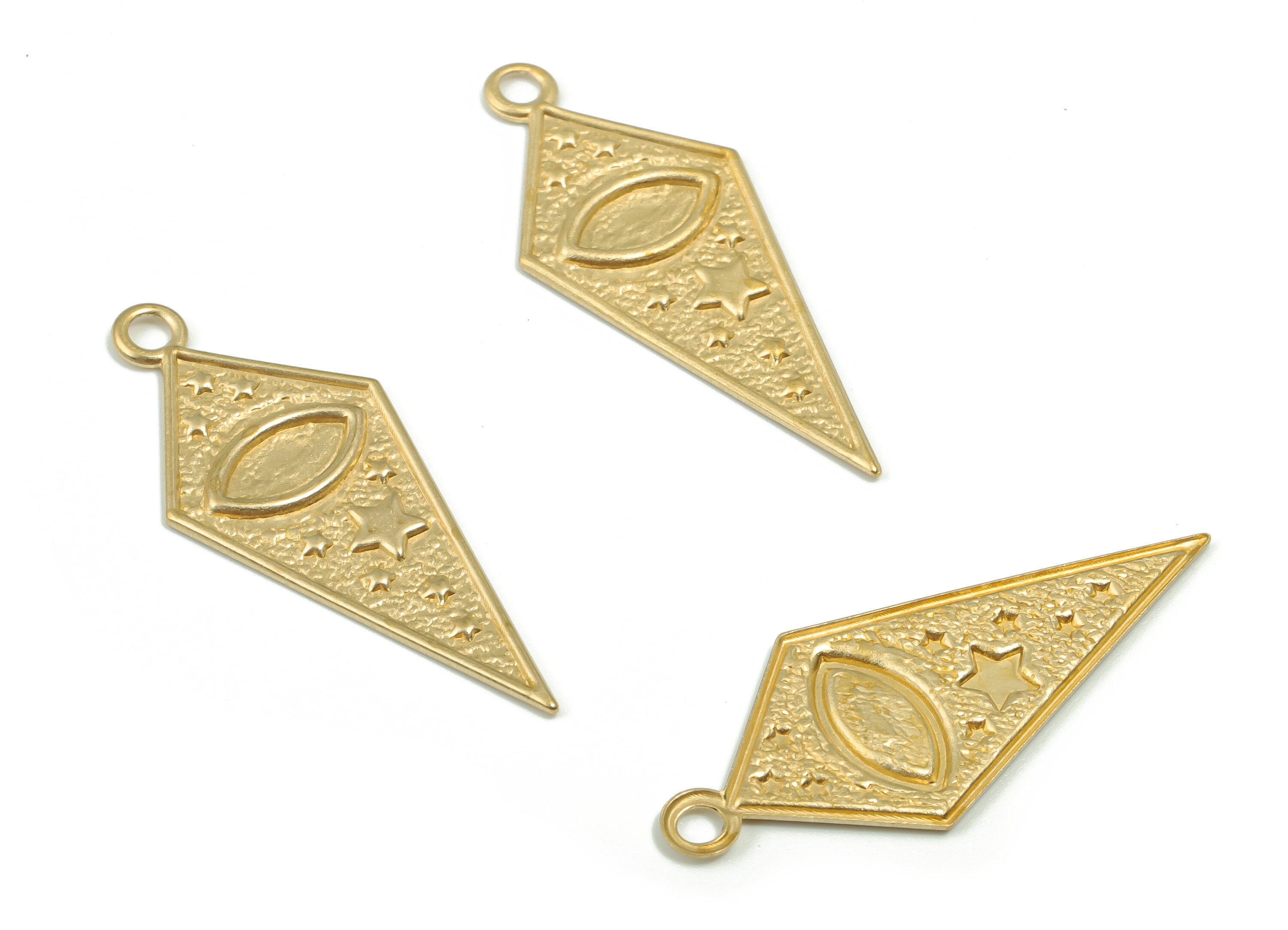 Brass Rhombus Earring Charms - Raw Brass Stars Oval Pendant - DIY Jewelry Making Supplies - 36.43x15.09x0.92mm - PP4887 - DOMEDBAZAAR