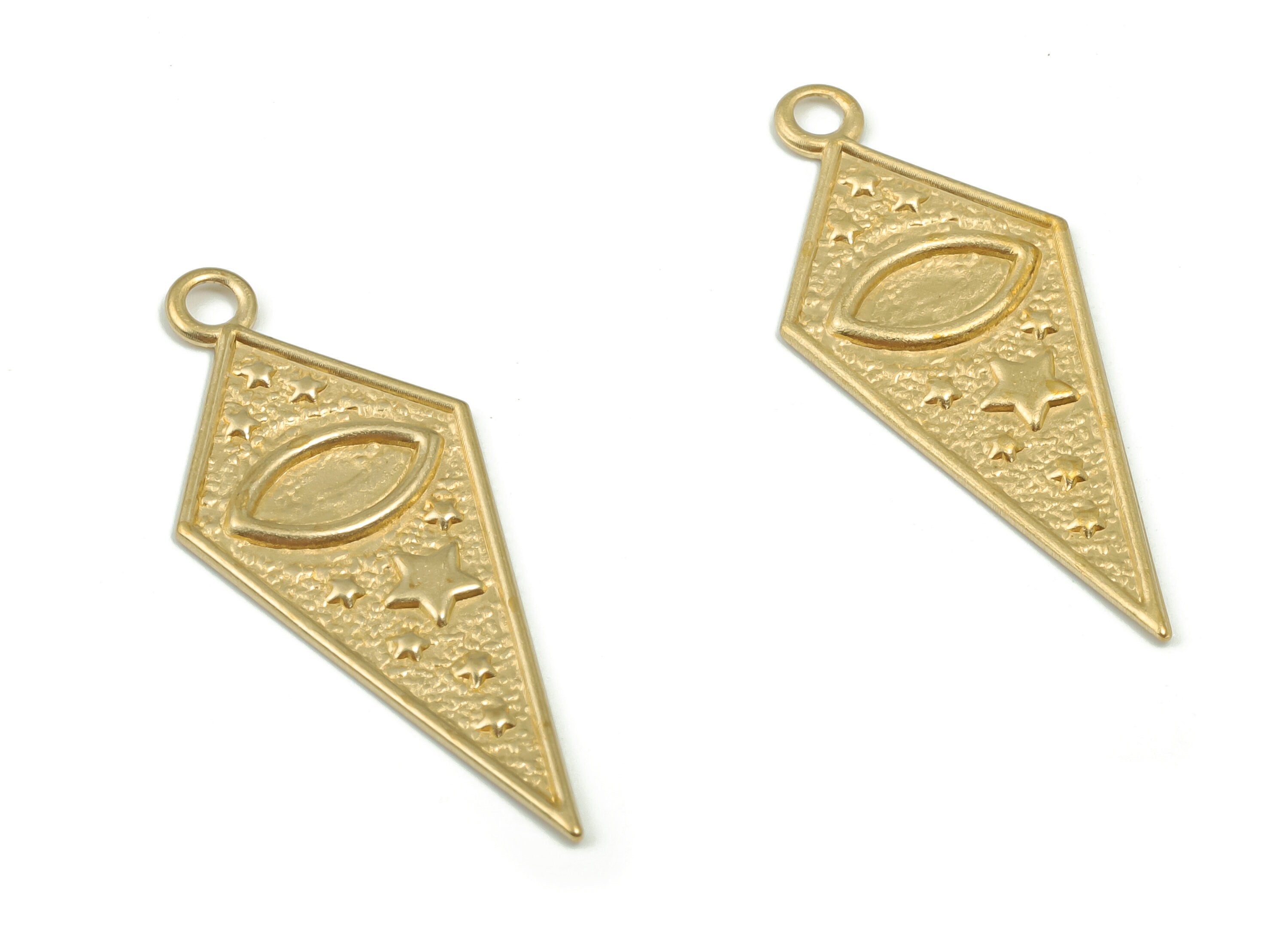 Brass Rhombus Earring Charms - Raw Brass Stars Oval Pendant - DIY Jewelry Making Supplies - 36.43x15.09x0.92mm - PP4887 - DOMEDBAZAAR