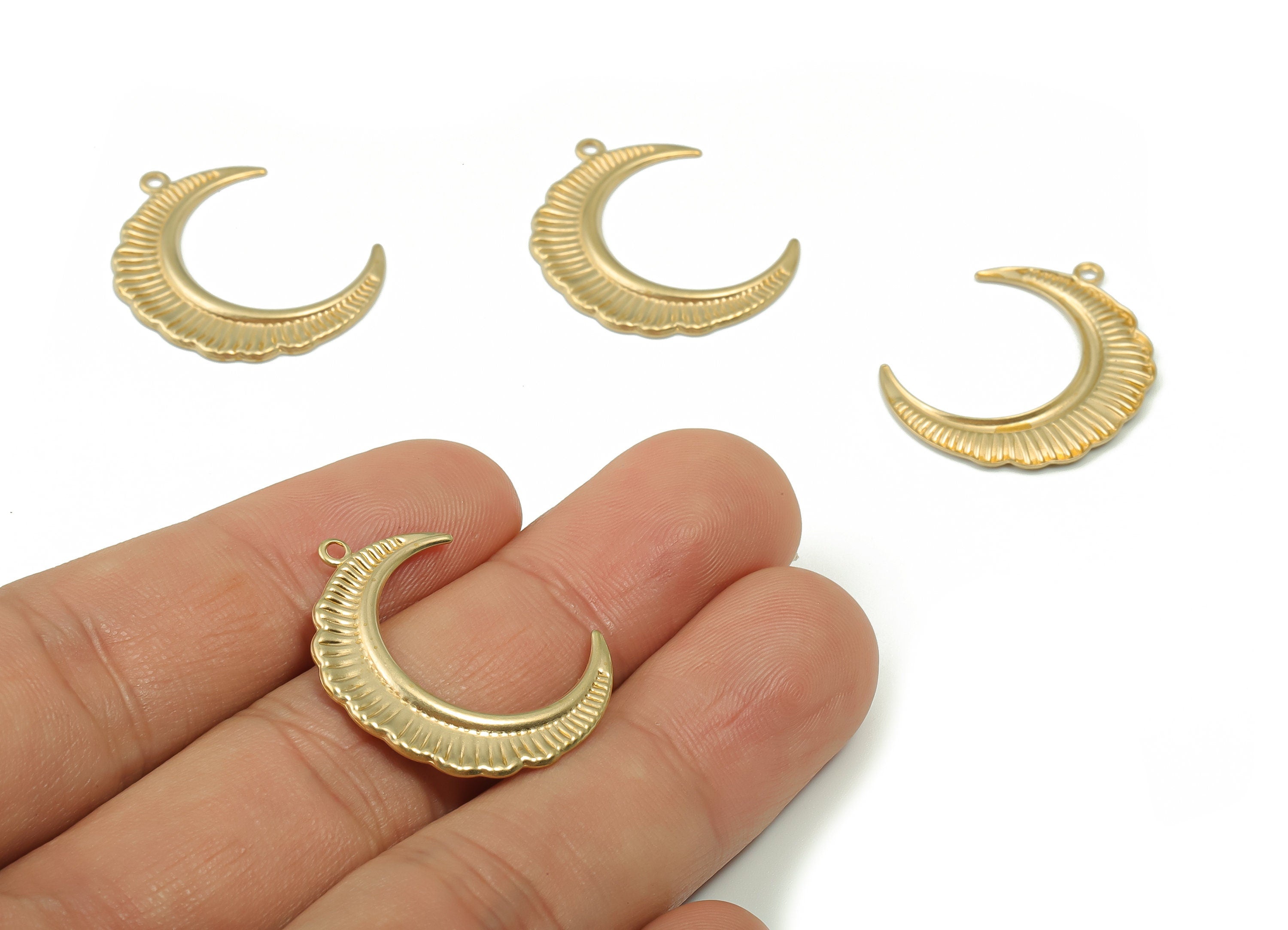 Brass Crescent Earring Charms - Raw Brass Moon Pendant - DIY Jewelry Making Supplies - 26.92x21.34x0.96mm - PP4888 - DOMEDBAZAAR