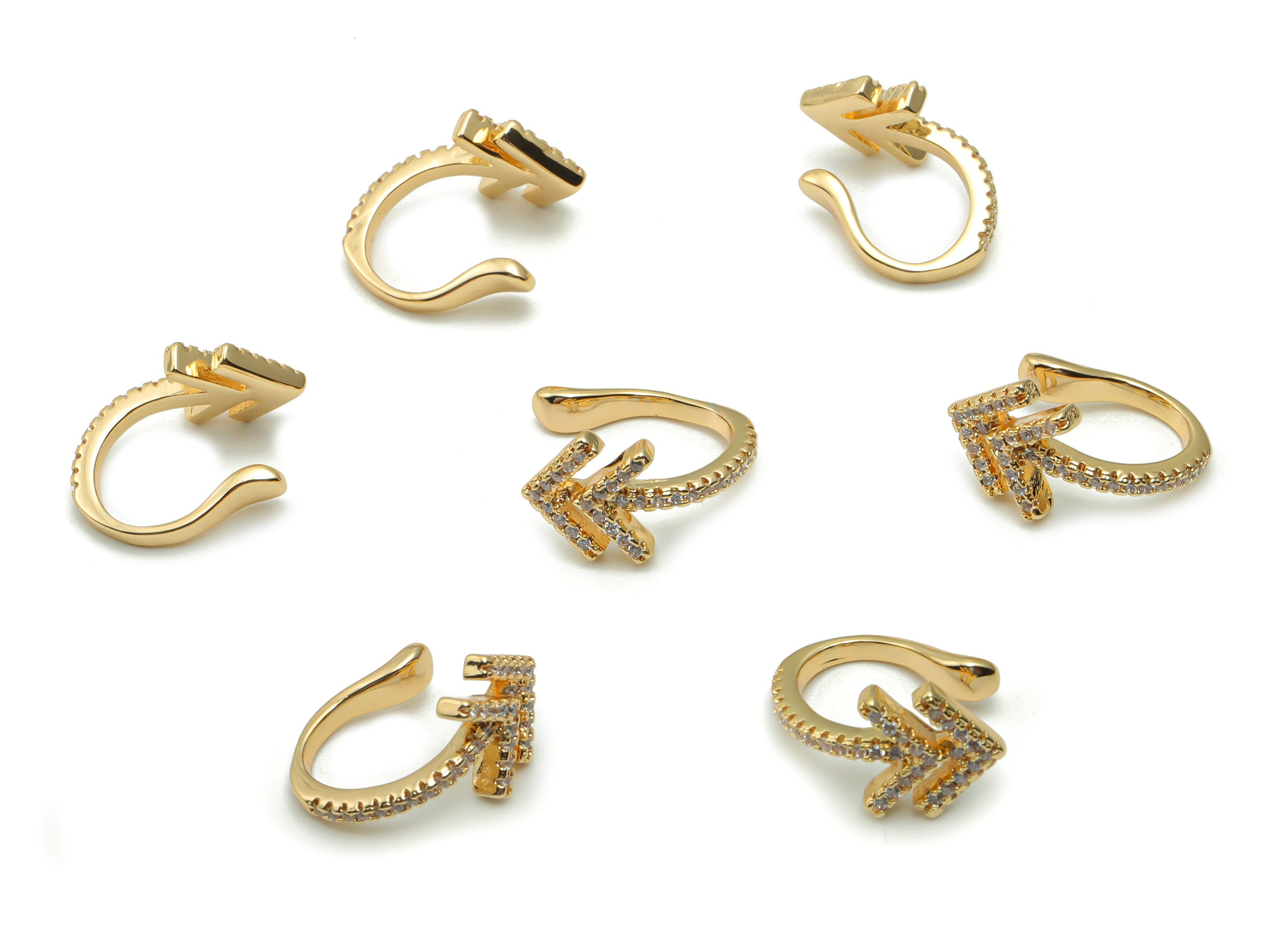 Brass Arrow Earcuff With Zircons - Gold Arrow Earring Cuff  - 18K Real Gold Plated Brass - Jewelry Supplies - 18.01x11.09x3.28mm - RGP4180 - DOMEDBAZAAR