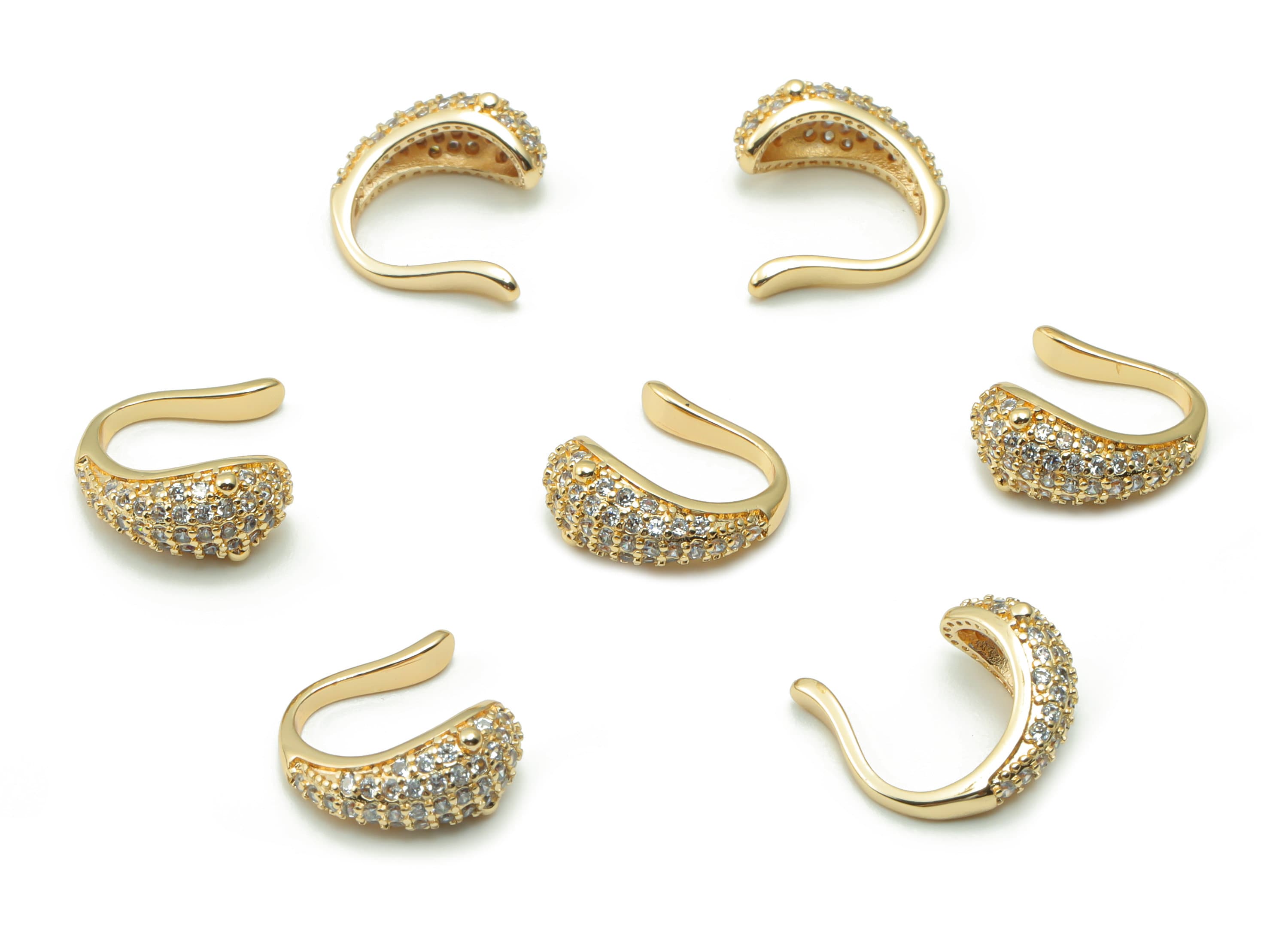 Brass Snake Earring Earcuff With Zircons - Gold Snake Earcuff - 18K Real Gold Plated Brass - Jewelry Supplies - 13.29x11.89x3.37mm - RGP4179 - DOMEDBAZAAR