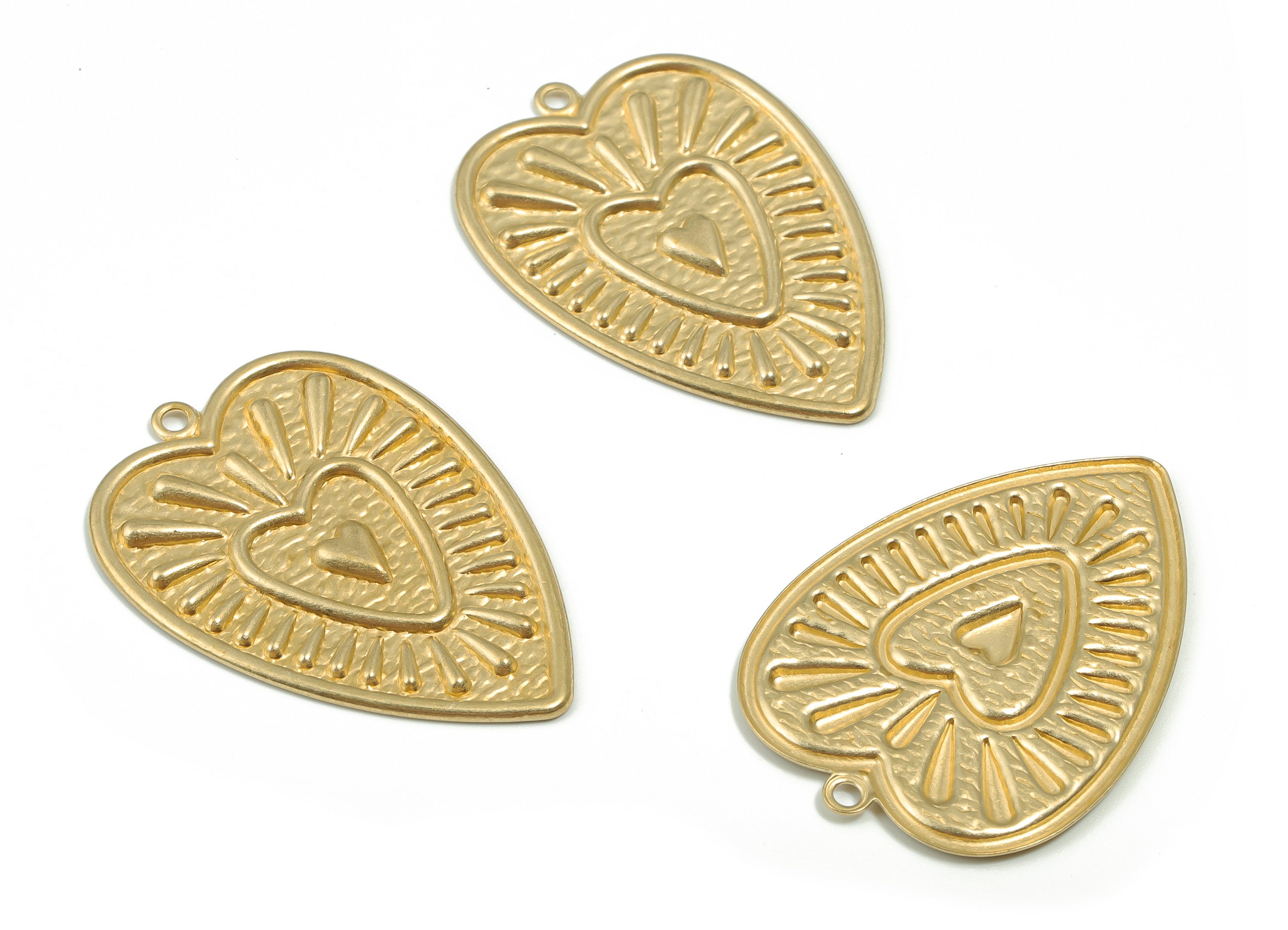Brass Hearts Sun Earring Charms - Raw Brass Hearts Sun Pendant - DIY Jewelry Making Supplies - 35.68x25.15x1.32mm - PP4884 - DOMEDBAZAAR
