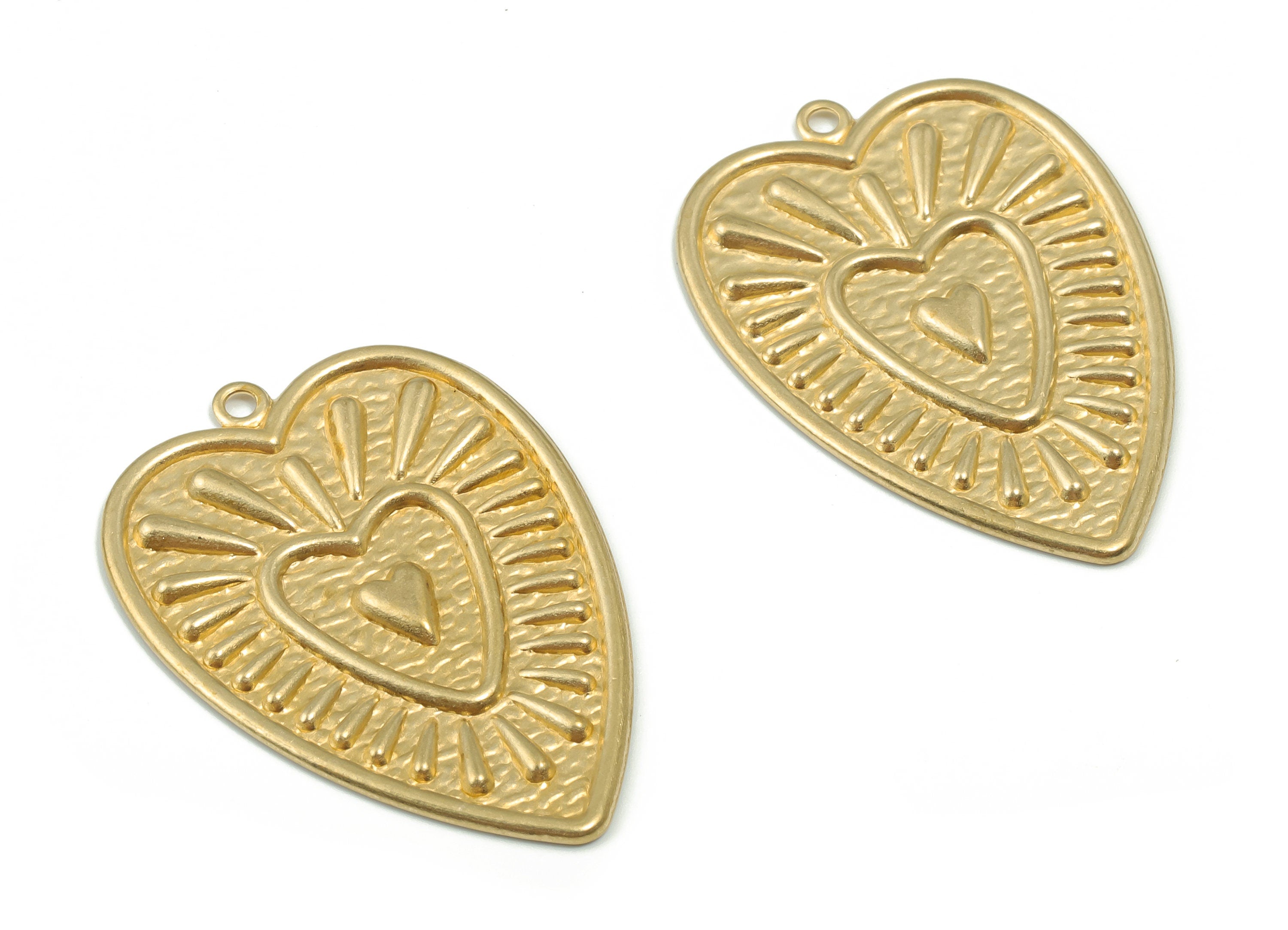 Brass Hearts Sun Earring Charms - Raw Brass Hearts Sun Pendant - DIY Jewelry Making Supplies - 35.68x25.15x1.32mm - PP4884 - DOMEDBAZAAR
