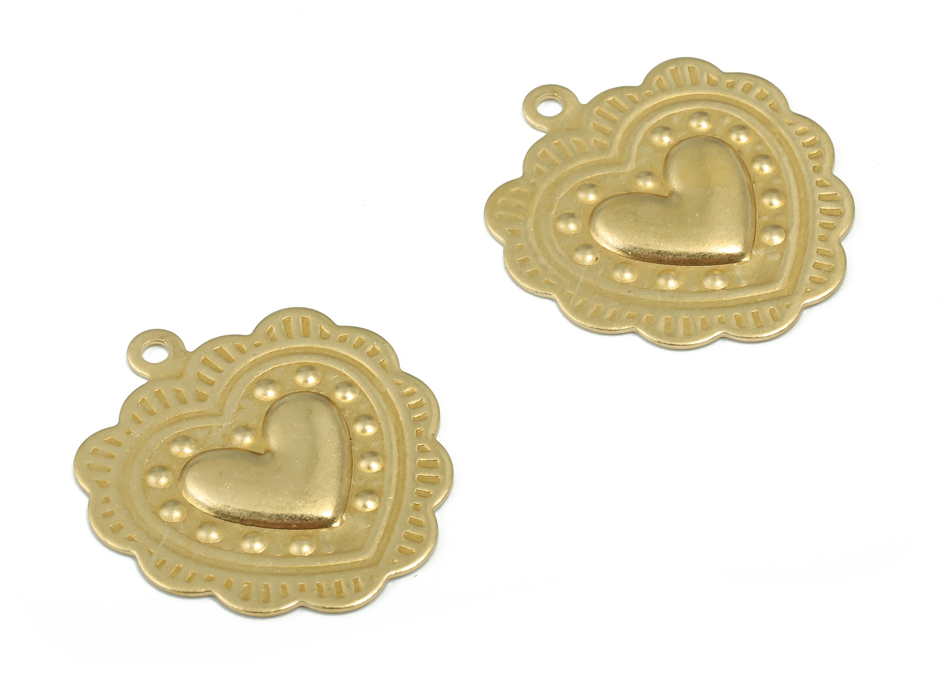 Brass Relief Heart Earring Charms - Raw Brass Relief Heart Pendant - DIY Jewelry Making Supplies - 23.26x20.96x0.55mm - PP4889 - DOMEDBAZAAR