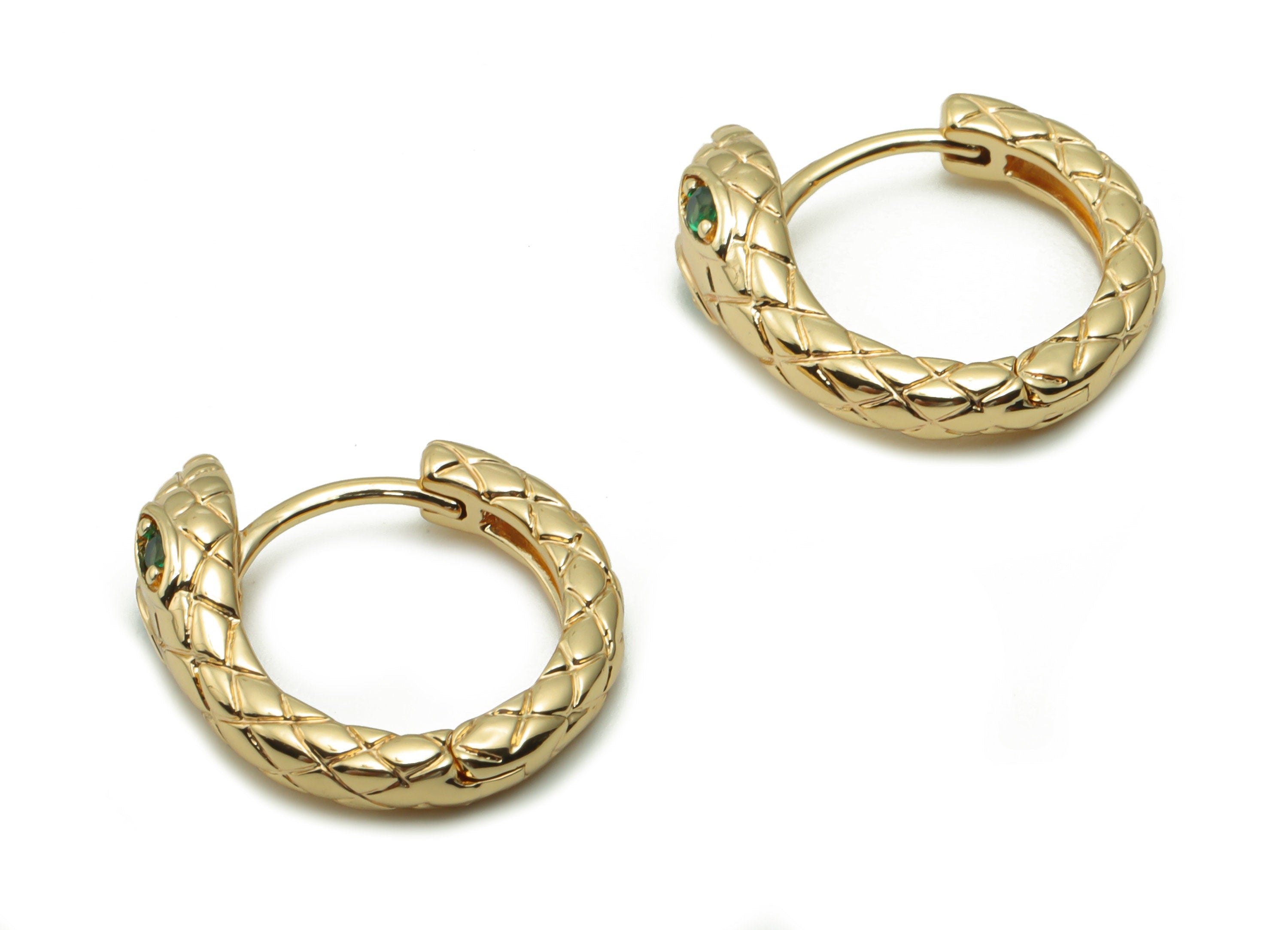 Brass Snake Round Hoop Earring – Gold Dainty Snake Circle Claps With Open Ring – 18K Real Gold Plated Brass - 16.24x15.52x2.16mm - RGP4182 - DOMEDBAZAAR