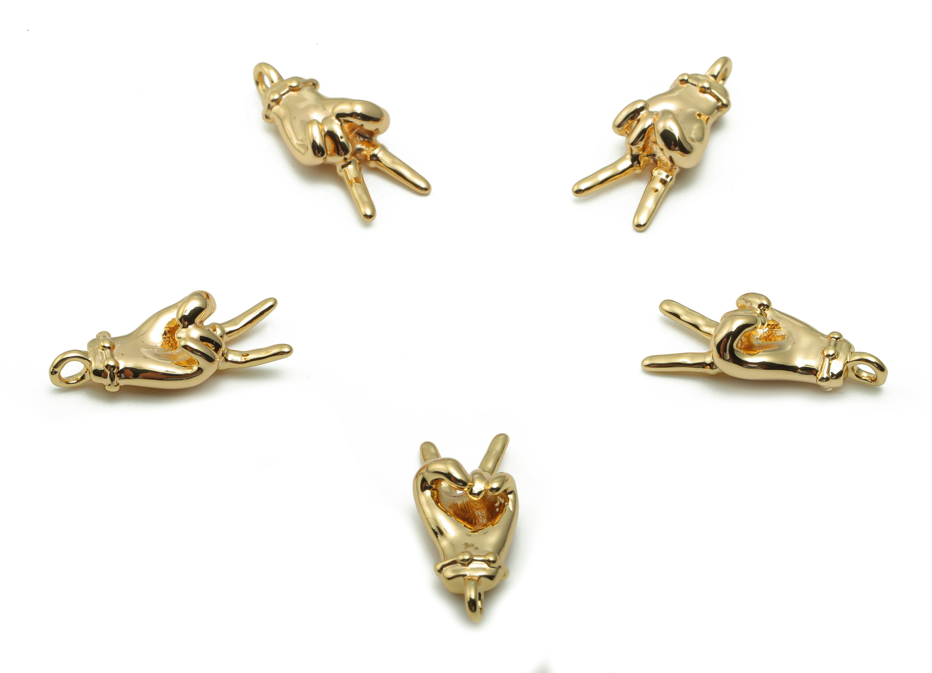 Brass Hand Sign Earring Charms - Gold Hand Victory Pendant - 18K Real Gold Plated Brass - Jewelry Making Supplies - 16.44x7.01x5.2mm-RGP4176 - DOMEDBAZAAR