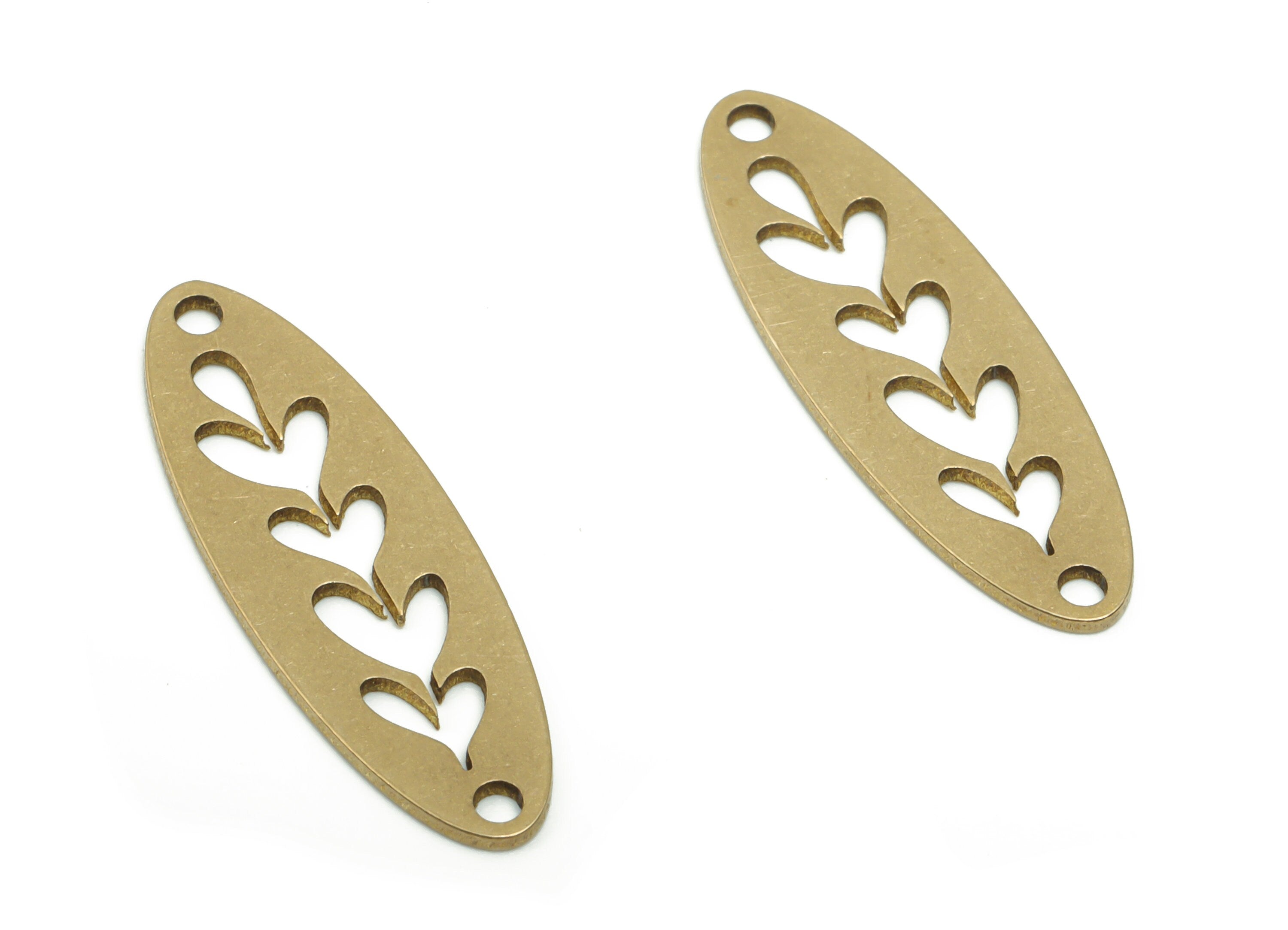 Brass Oval Hearts Earring Connector - Raw Brass Oval Flower Branch Charms and Pendant - Jewelry Supplies - 24.78x8.2x0.63mm - PPA0376-1 - DOMEDBAZAAR