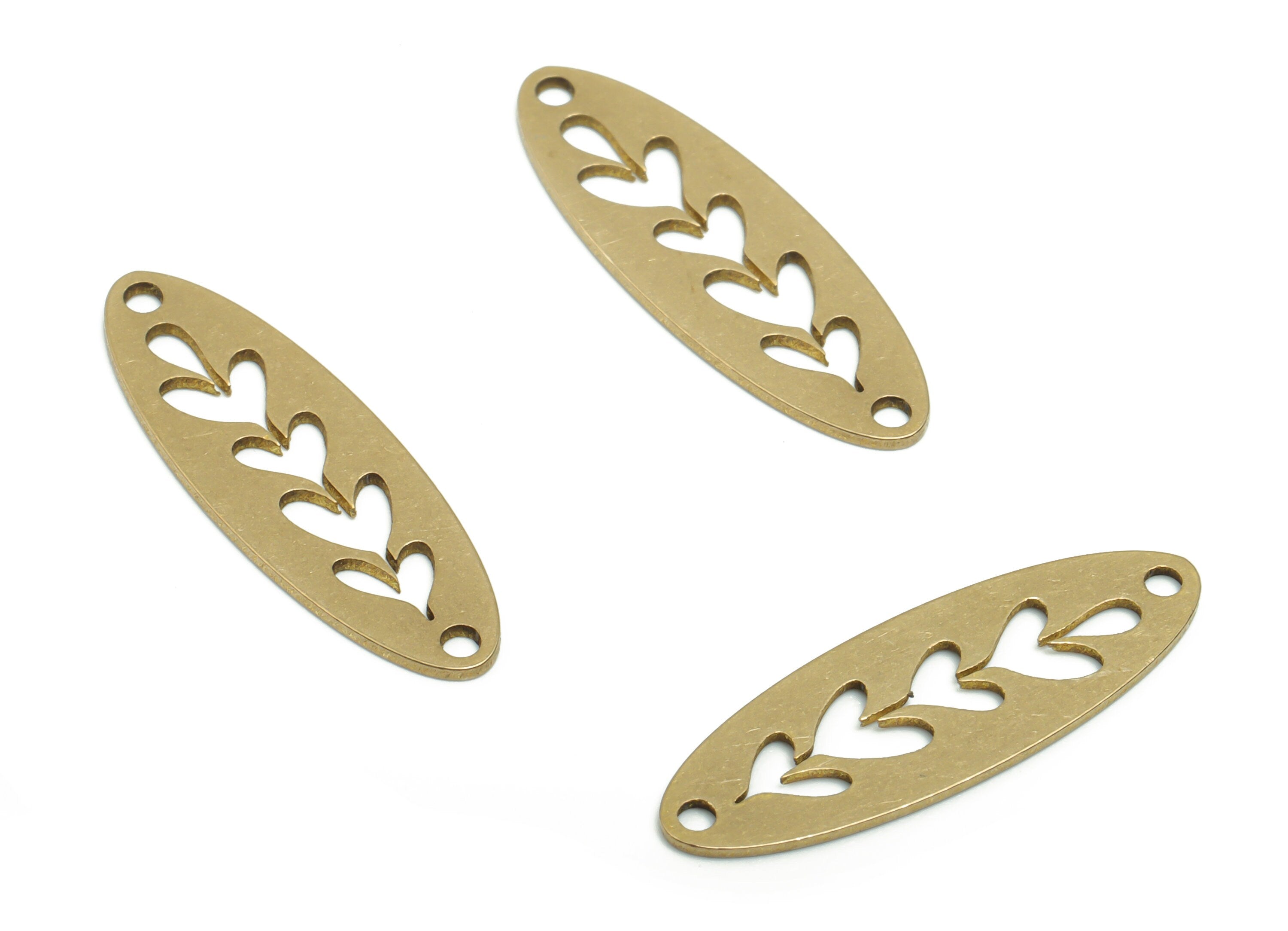 Brass Oval Hearts Earring Connector - Raw Brass Oval Flower Branch Charms and Pendant - Jewelry Supplies - 24.78x8.2x0.63mm - PPA0376-1 - DOMEDBAZAAR