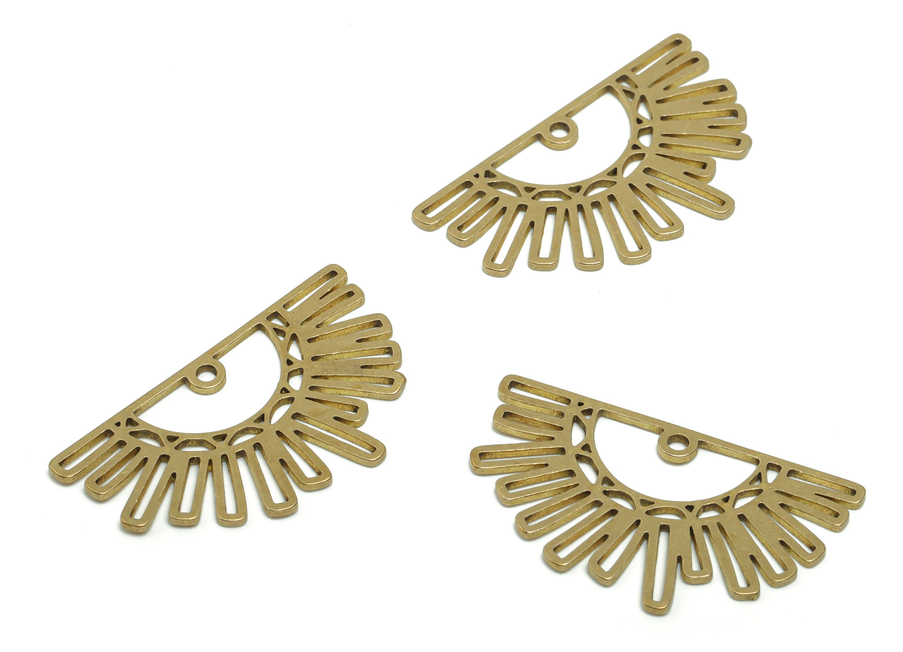 Brass Semicircle Sun Earring Charms - Raw Brass Sun Half Moon Pendant - DIY Jewelry Making Supplies - 29.78x17.24x0.73mm - PPA0715 - DOMEDBAZAAR