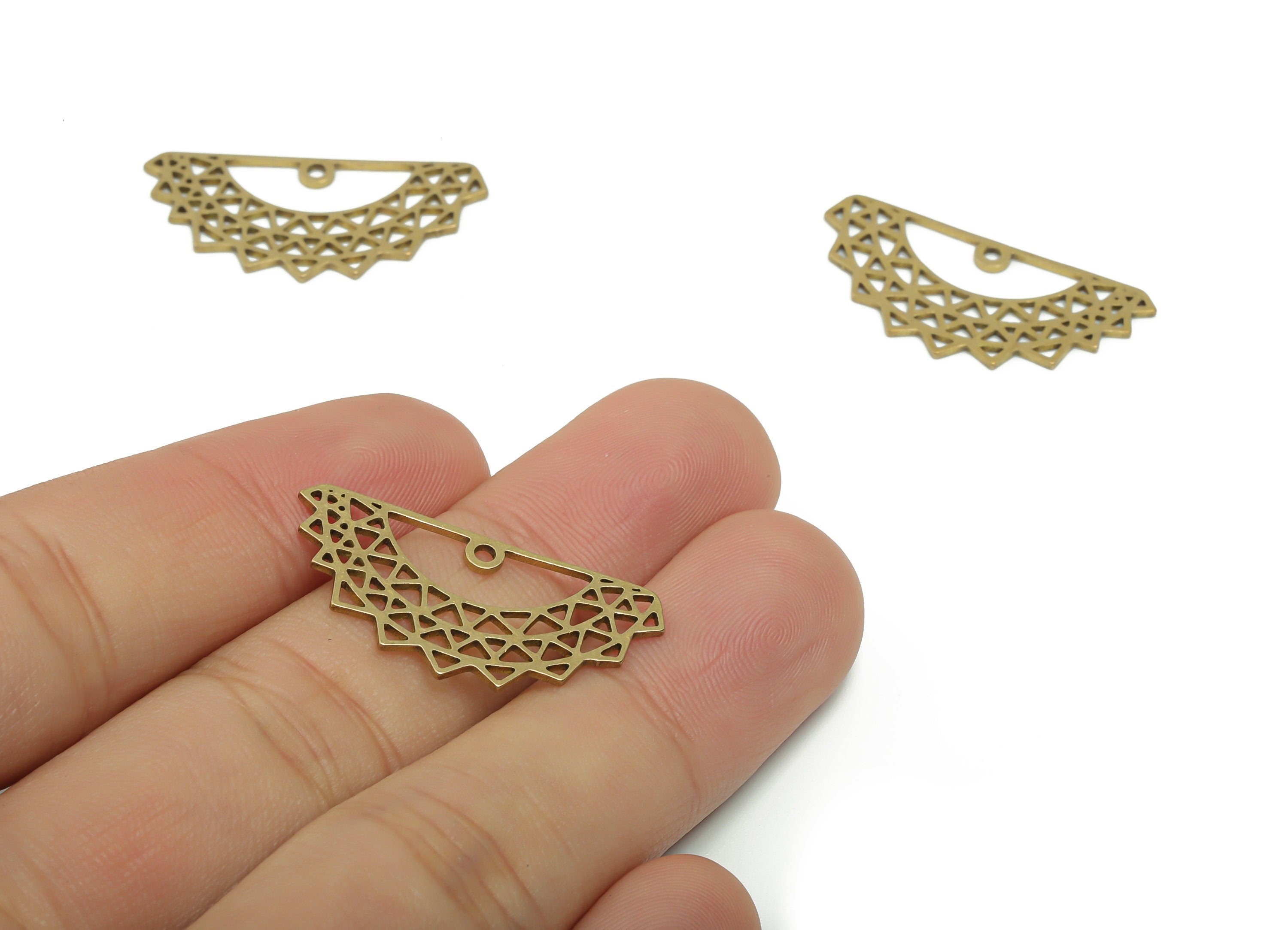Brass Semicircle Triangles Earring Charms - Raw Brass Triangles Half Moon Pendant - Jewelry Making Supplies - 29.59x14.44x0.74mm - PPA0706 - DOMEDBAZAAR