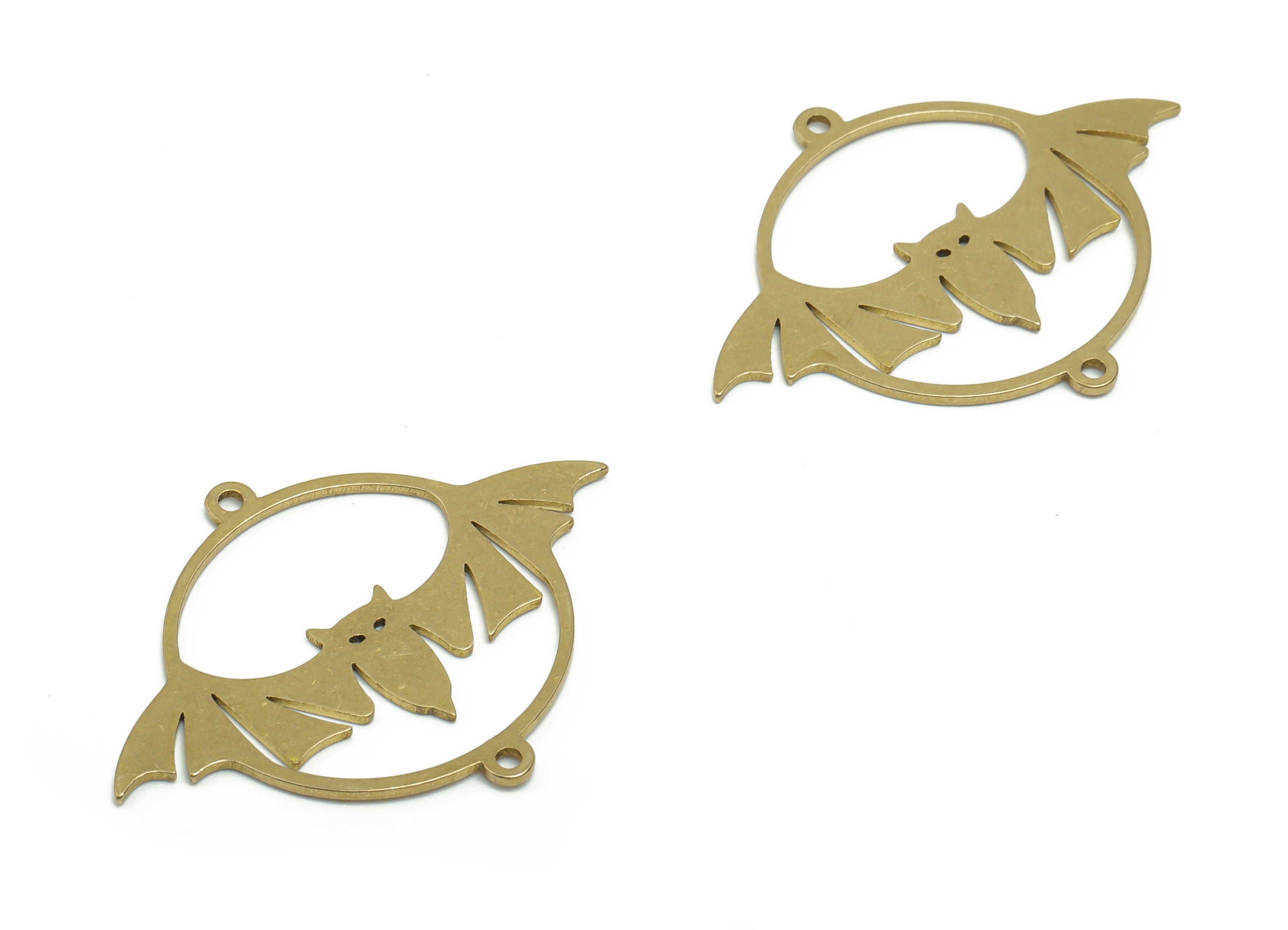 Brass Round Flying Bat Earring Connectors - Raw Brass Circle Bat Wings Charms and Pendant - Jewelry Supplies - 37.65x28.79x0.82mm - PPZ0085 - DOMEDBAZAAR