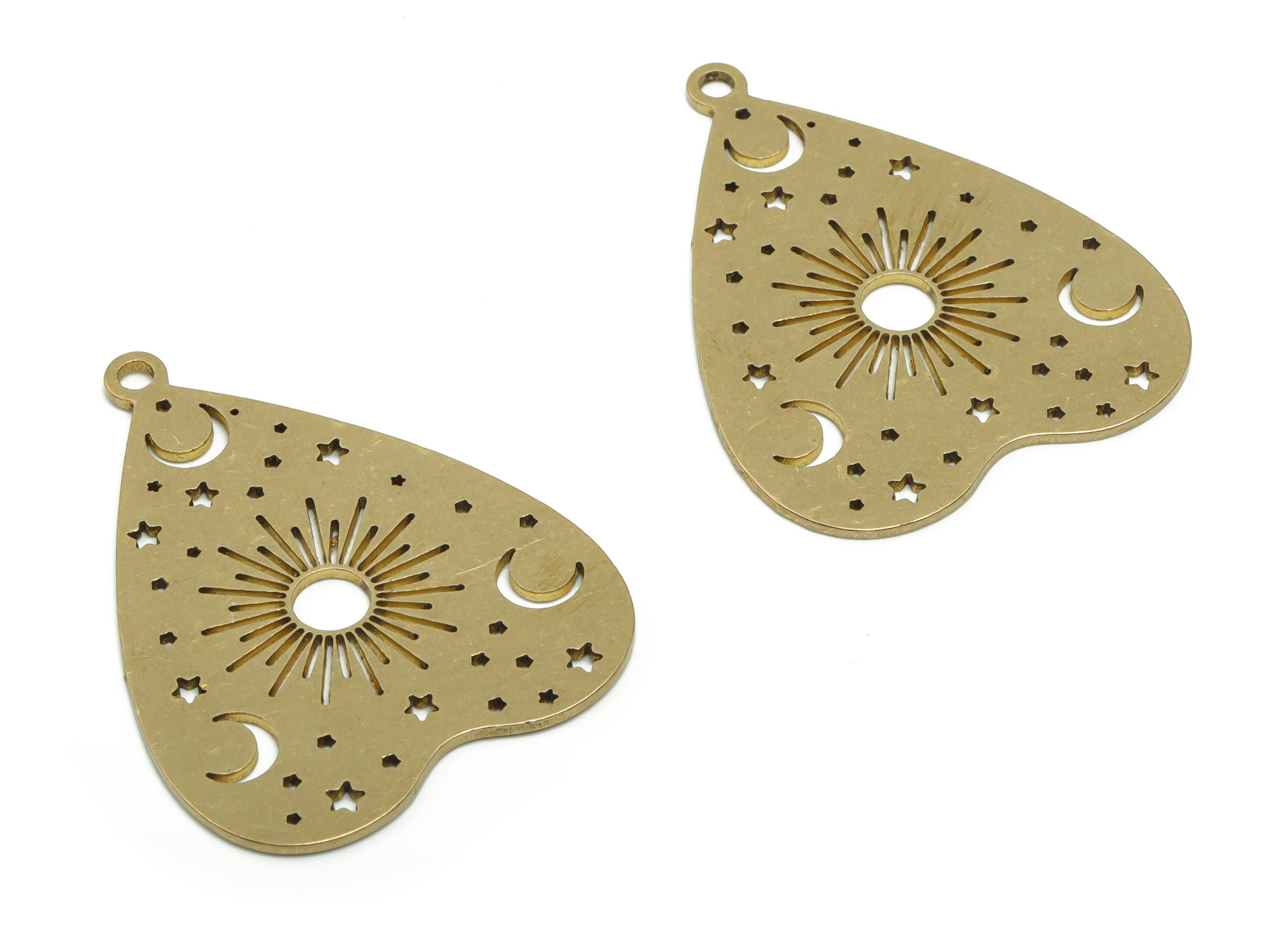Brass Heart Sun Earring Connector - Raw Brass Moon Star Charms and Pendant - Jewelry Making Supplies - 37.75x29.39x0.86mm - PPZ0097 - DOMEDBAZAAR