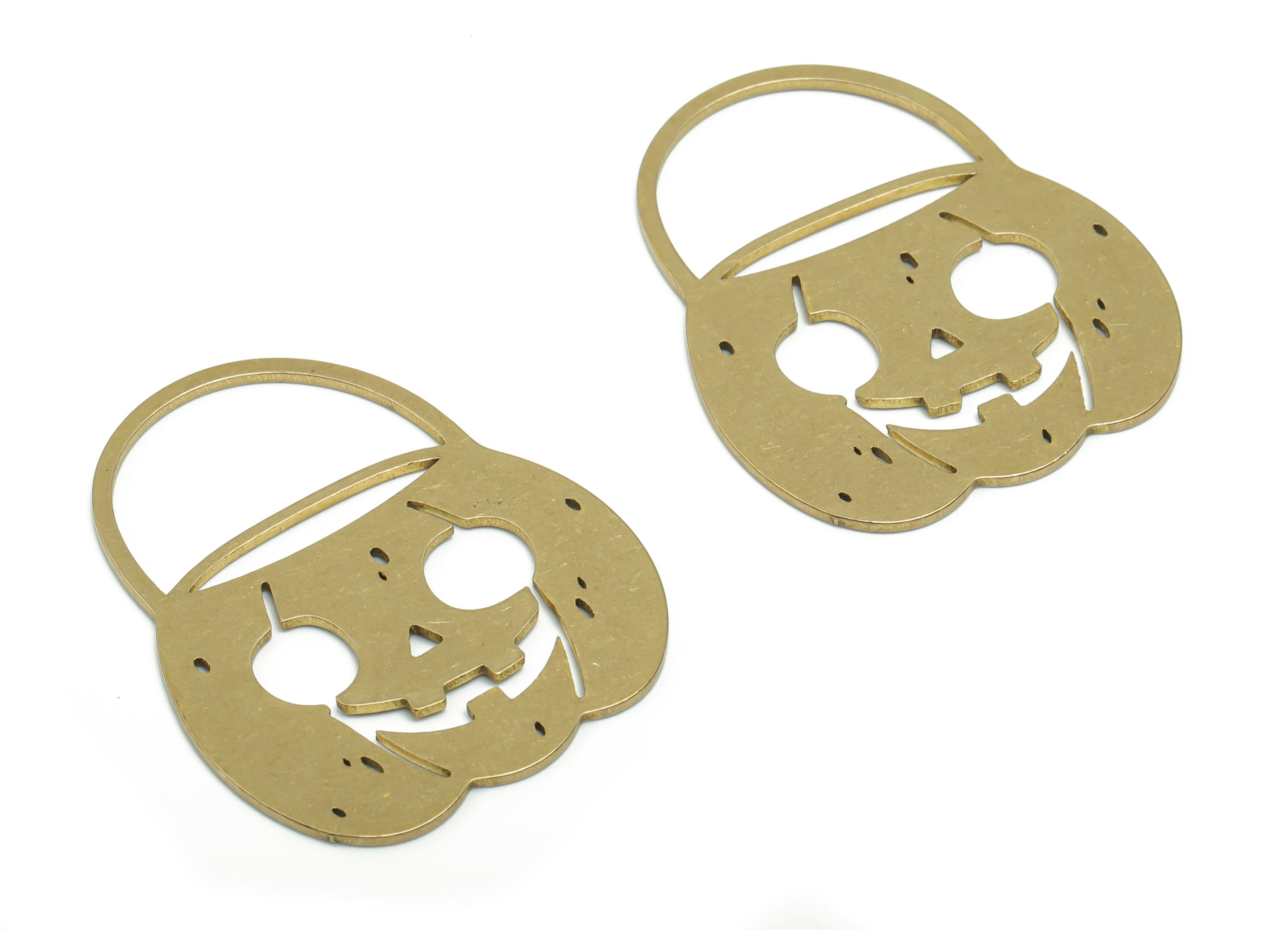 Brass Pumpkin Grimace Earring Charms - Raw Brass Smiley Face Pendant - Jewelry Making Supplies - 34.59x28.13x0.85mm - PPZ0058 - DOMEDBAZAAR