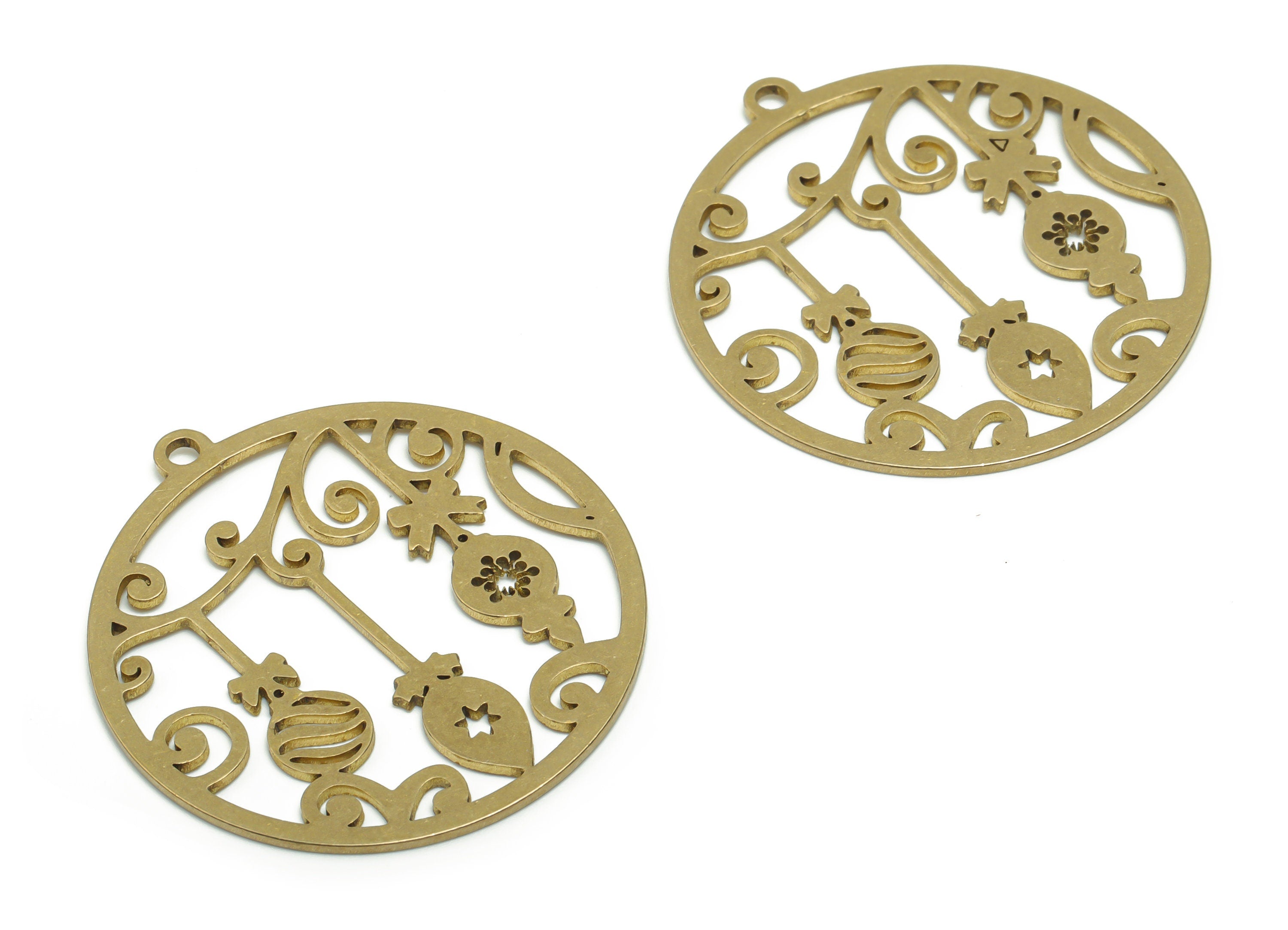 Brass Round Balloon Lollipop Earring Charms - Raw Brass Circle Star Flower Pendant - Jewelry Making Supplies - 37.49x34.61x0.86mm - PPZ0090 - DOMEDBAZAAR