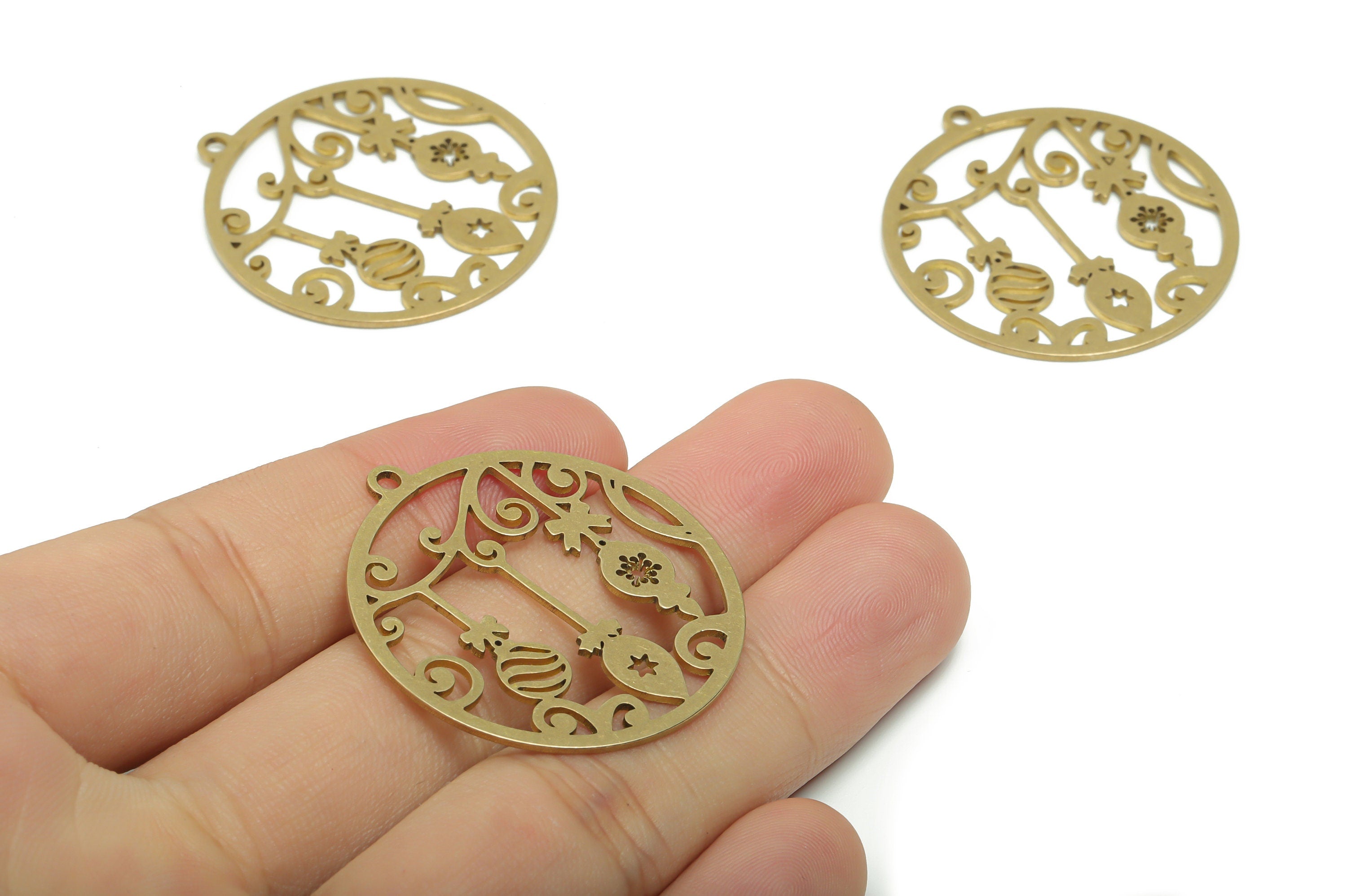 Brass Round Balloon Lollipop Earring Charms - Raw Brass Circle Star Flower Pendant - Jewelry Making Supplies - 37.49x34.61x0.86mm - PPZ0090 - DOMEDBAZAAR