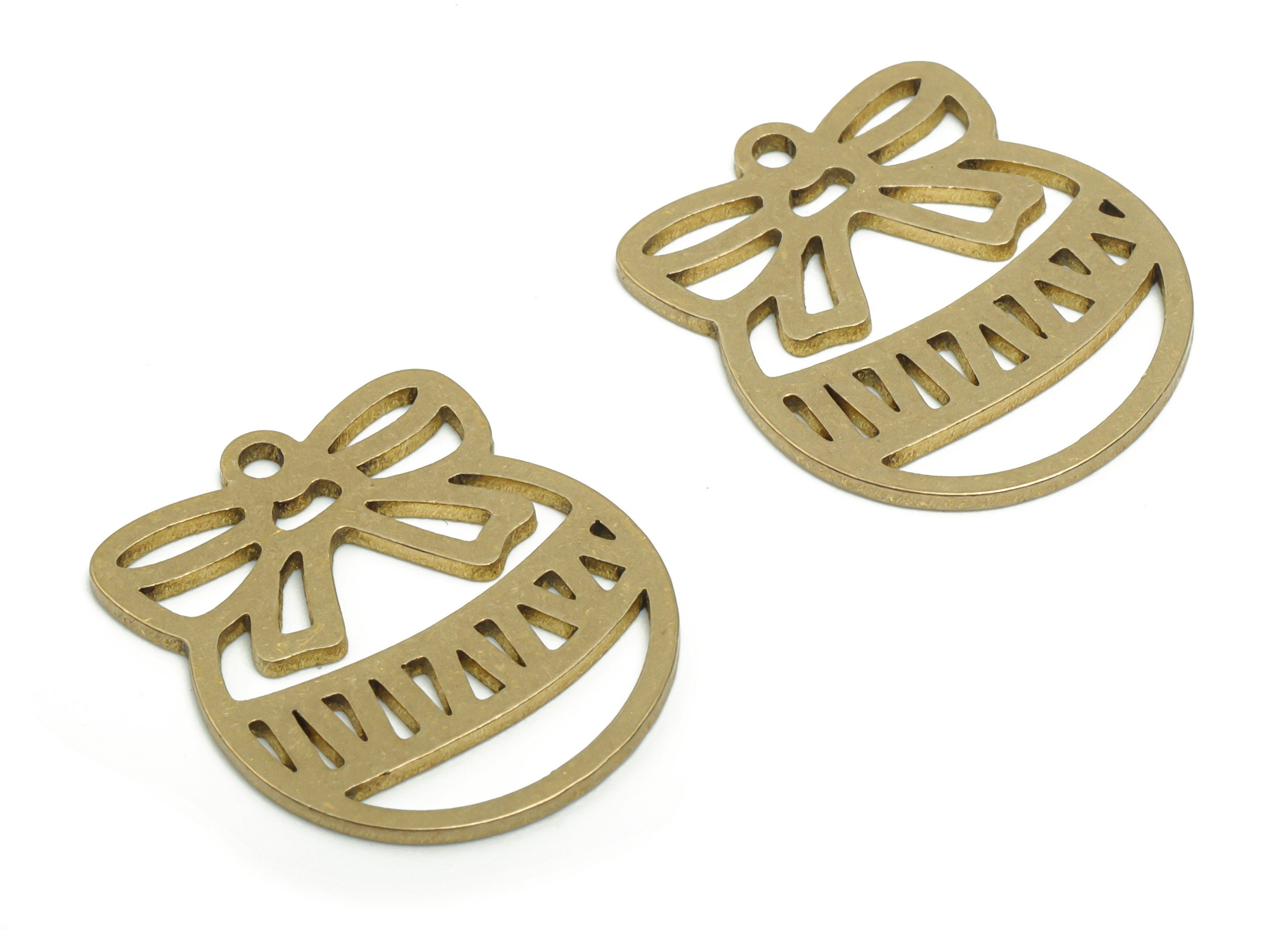 Brass Bowknot Round Wave Earring Charms - Raw Brass Ribbon Circle Wave Pendant - DIY Jewelry Making Supplies - 20.57x17.53x0.87mm - PPZ0100 - DOMEDBAZAAR