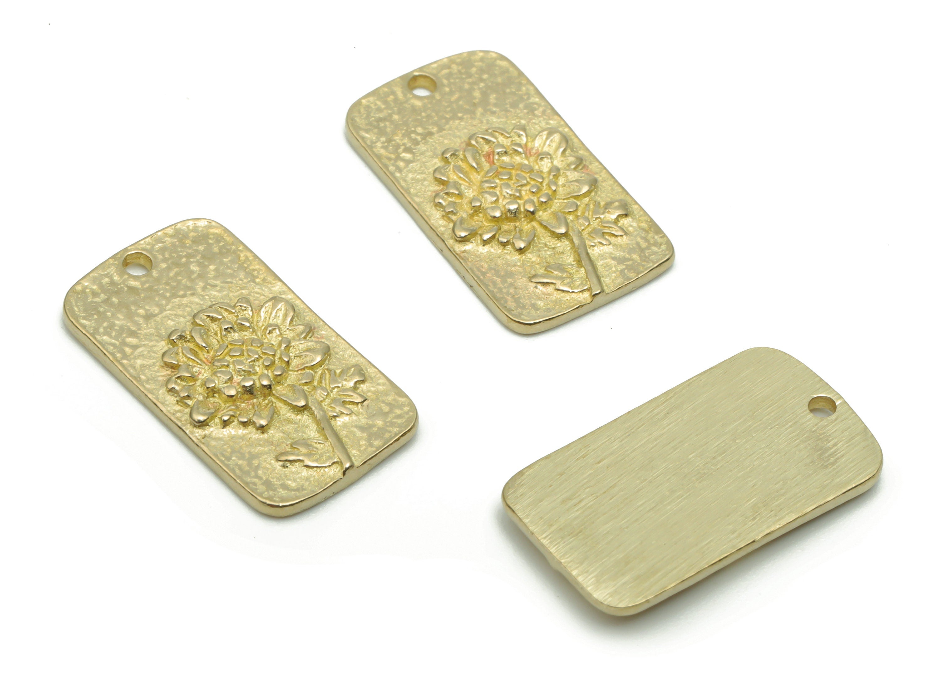 Brass Hammered Rectangle Earring Charms - Raw Brass Sunflower Pendant - DIY Jewelry Making Supplies - 19.12x10.83x1.57mm - PP5029 - DOMEDBAZAAR
