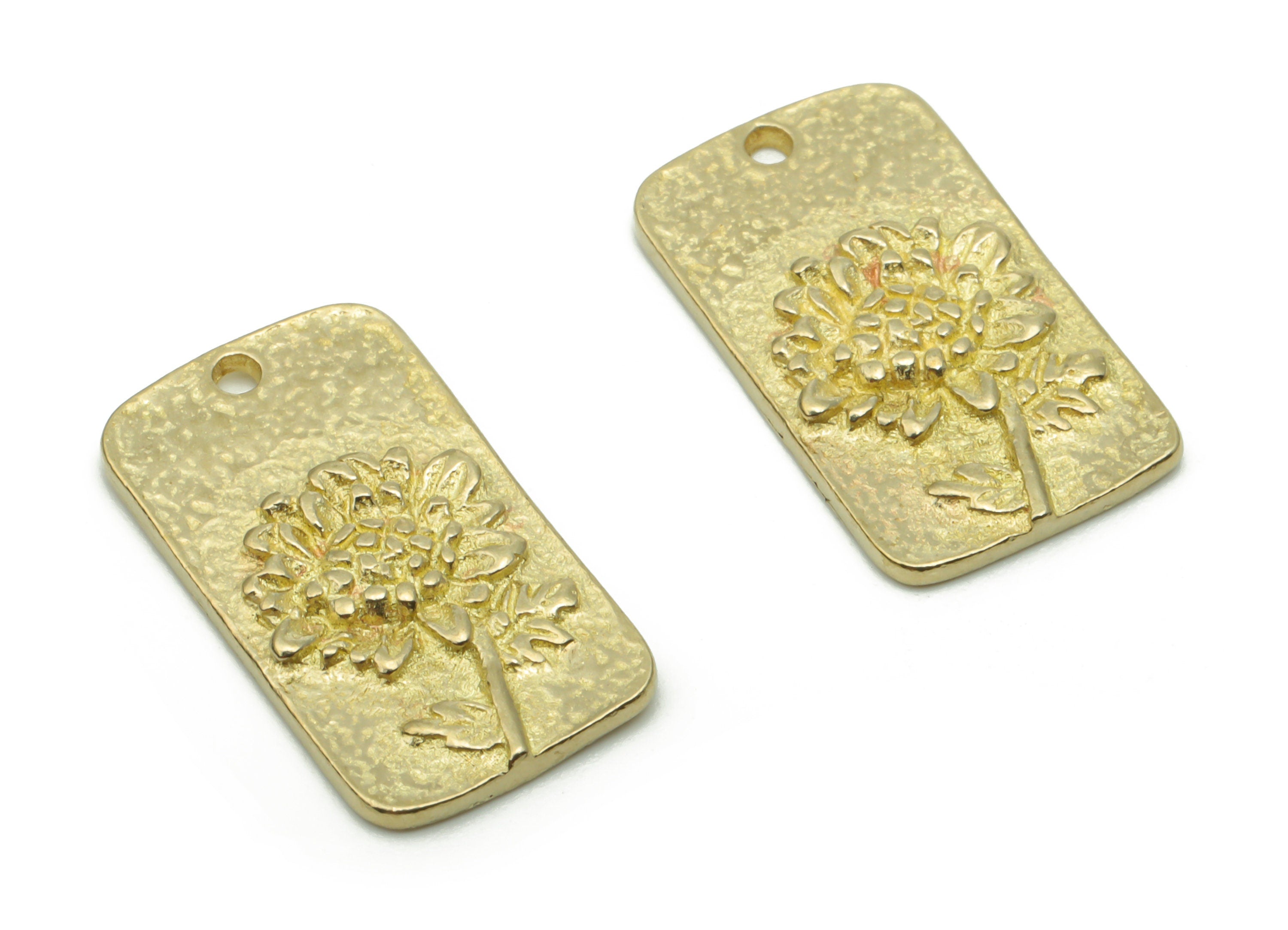 Brass Hammered Rectangle Earring Charms - Raw Brass Sunflower Pendant - DIY Jewelry Making Supplies - 19.12x10.83x1.57mm - PP5029 - DOMEDBAZAAR