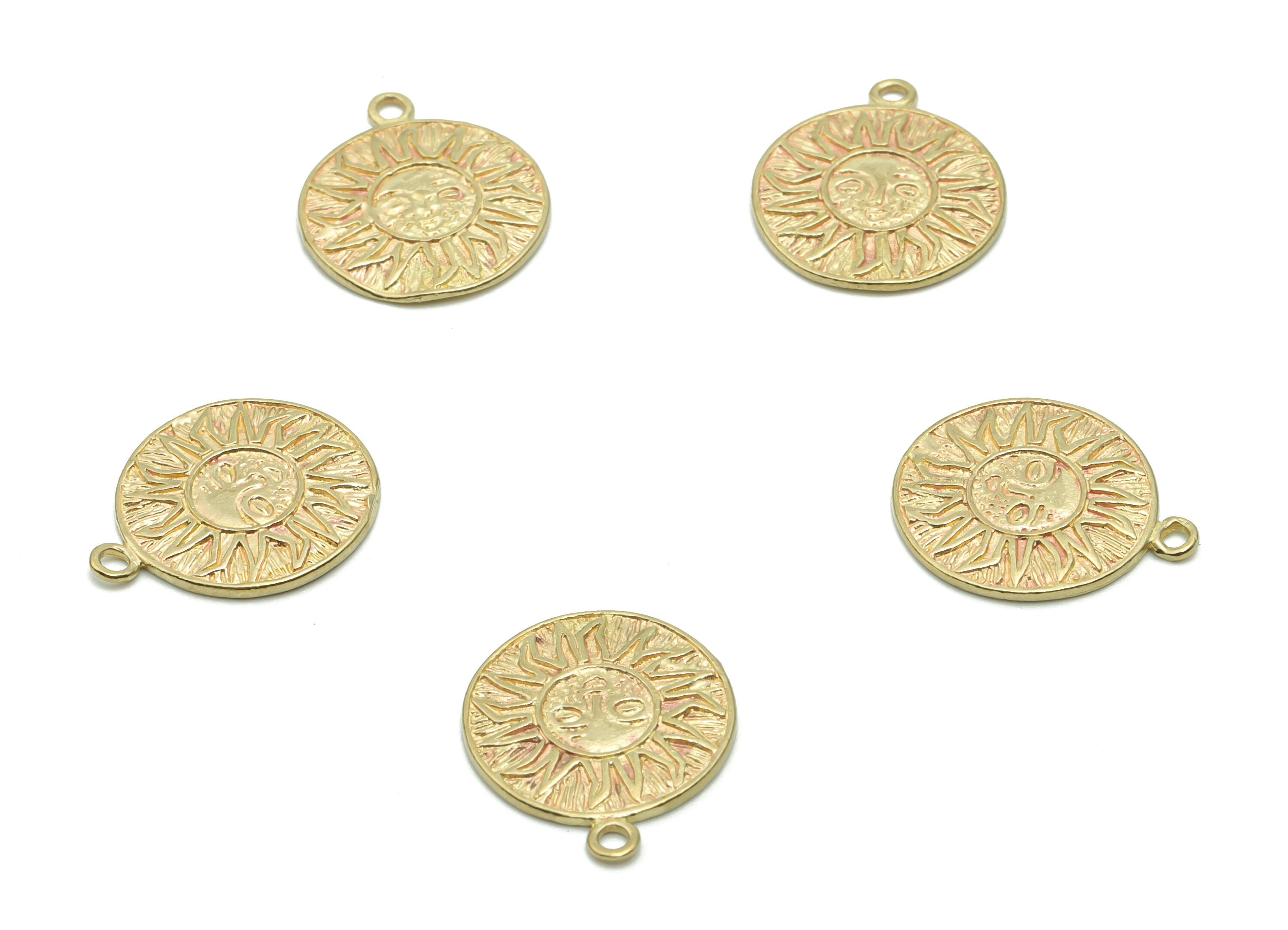 Brass Round Sun Smiley Earring Charms - Raw Brass Circle Sun Smiley Pendant - DIY Jewelry Making Supplies - 16.76x14.17x1.15mm - PP5050 - DOMEDBAZAAR