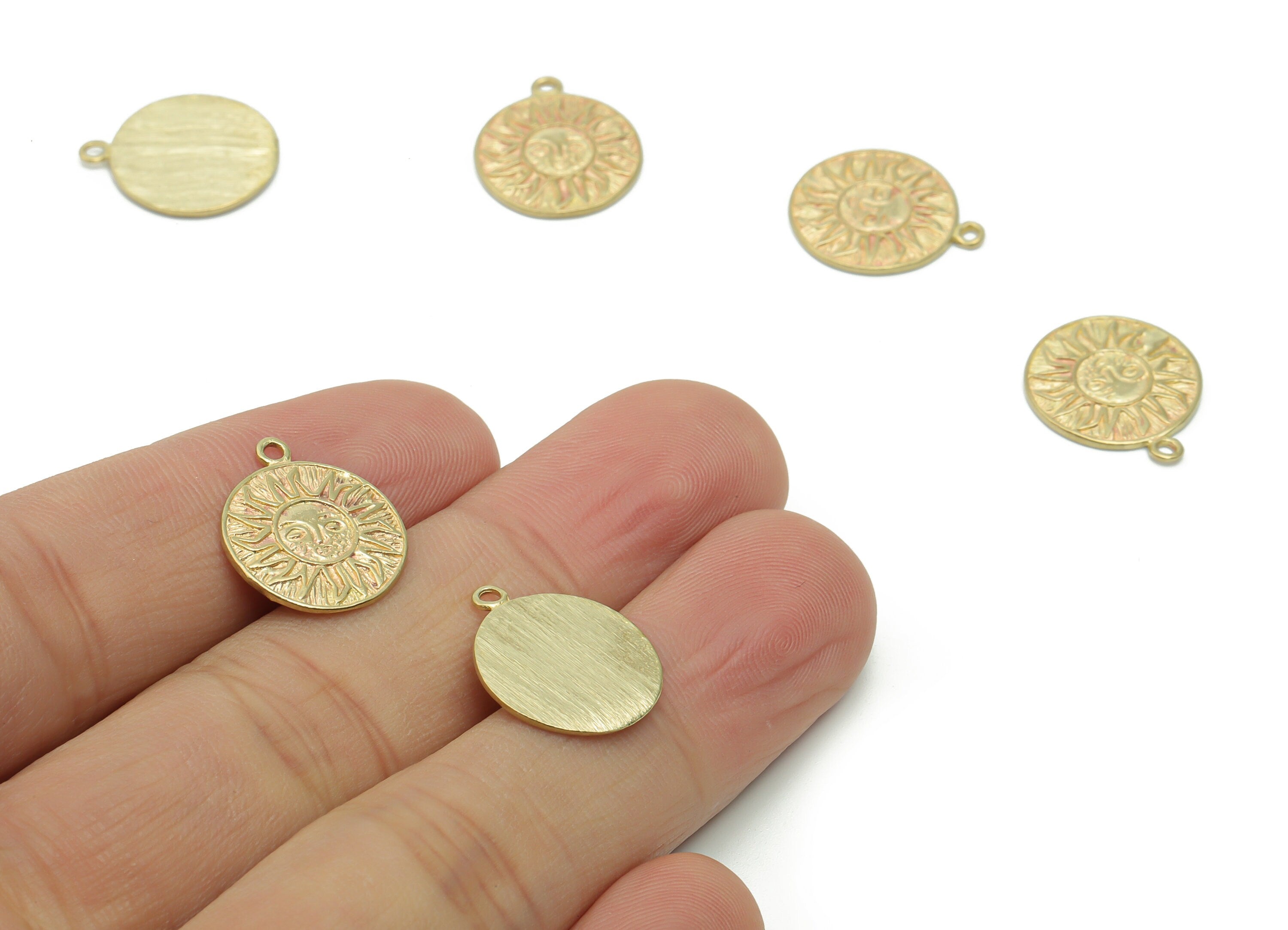 Brass Round Sun Smiley Earring Charms - Raw Brass Circle Sun Smiley Pendant - DIY Jewelry Making Supplies - 16.76x14.17x1.15mm - PP5050 - DOMEDBAZAAR