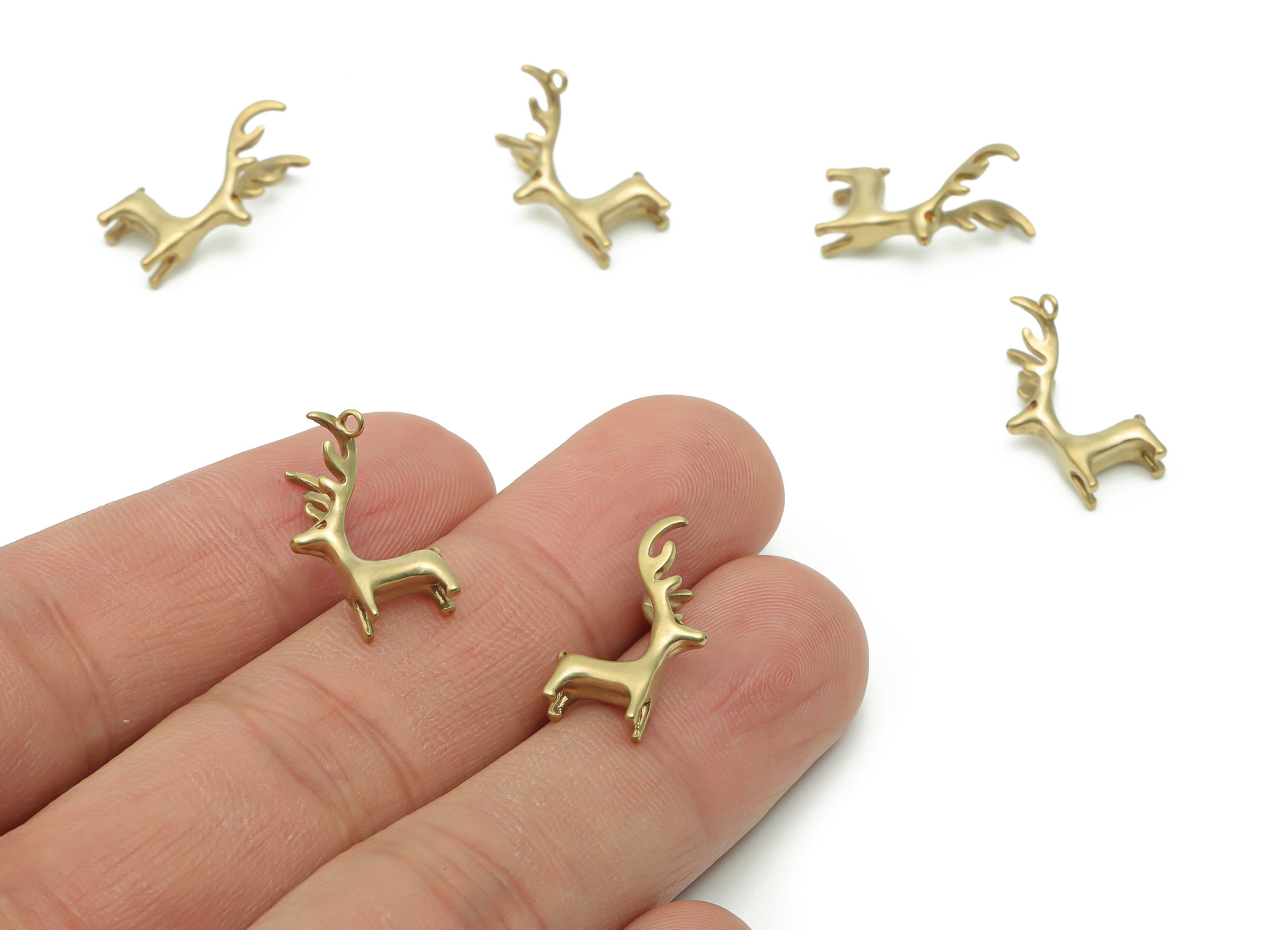 Brass Christmas Deer Earring Charms - Raw Brass Deer Pendant - DIY Jewelry Making Supplies - 18.76x12.01x3.64mm - PP5009 - DOMEDBAZAAR