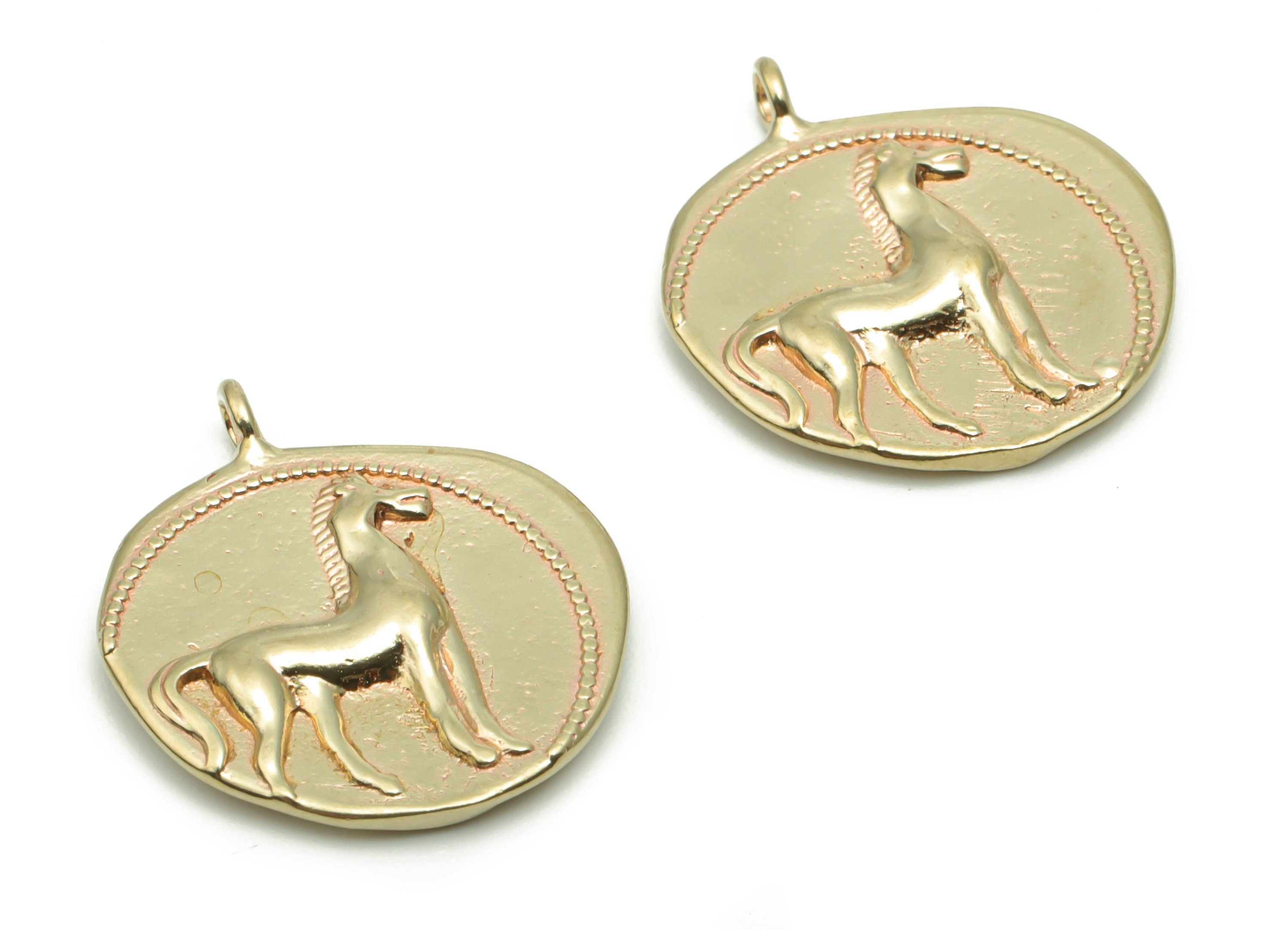Brass Round Horse Earring Charms - Raw Brass Hammered Circle Crescent Pendant - DIY Jewelry Making Supplies - 19.54x17.47x1.99mm - PP5036 - DOMEDBAZAAR