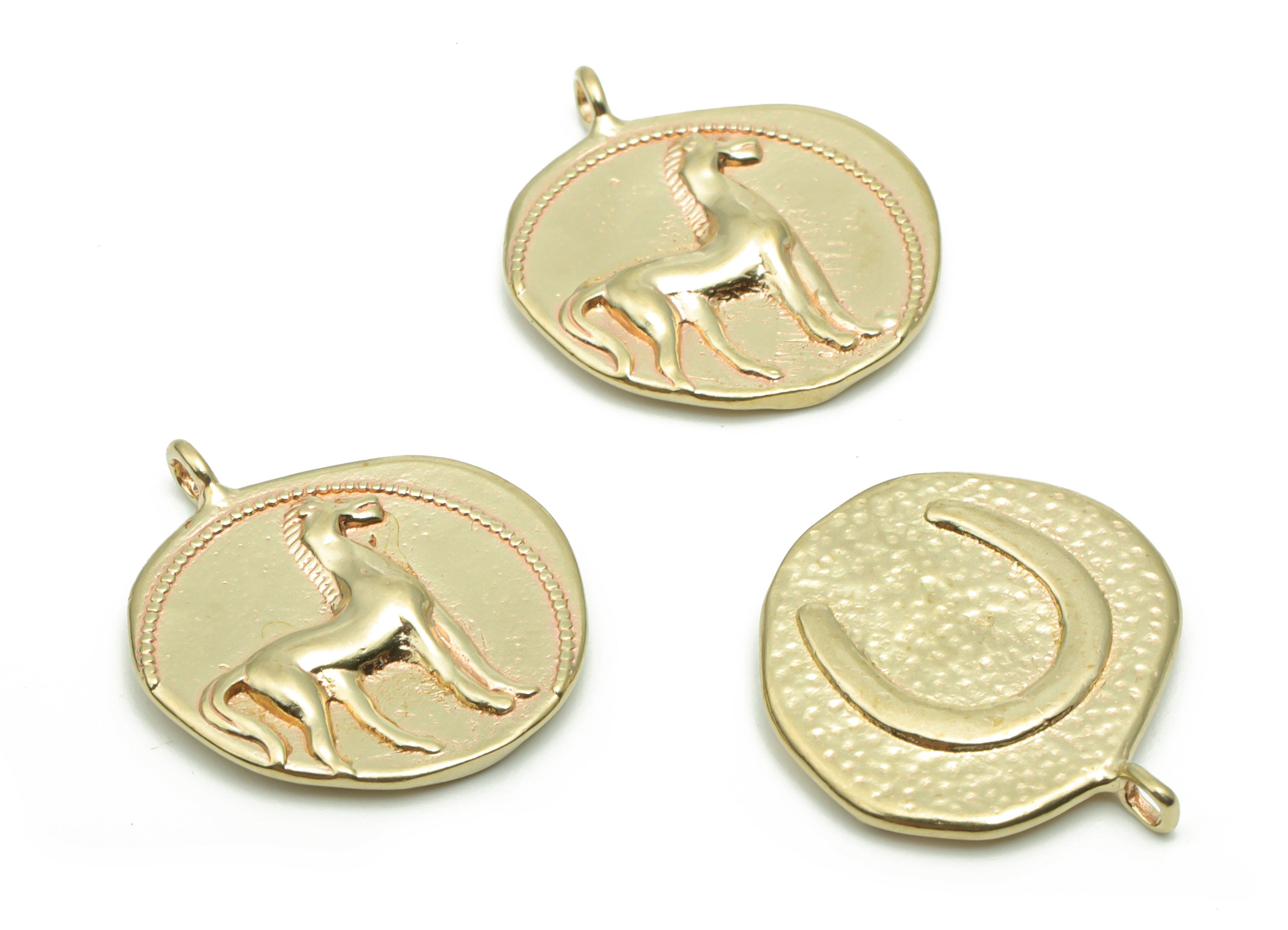 Brass Round Horse Earring Charms - Raw Brass Hammered Circle Crescent Pendant - DIY Jewelry Making Supplies - 19.54x17.47x1.99mm - PP5036 - DOMEDBAZAAR