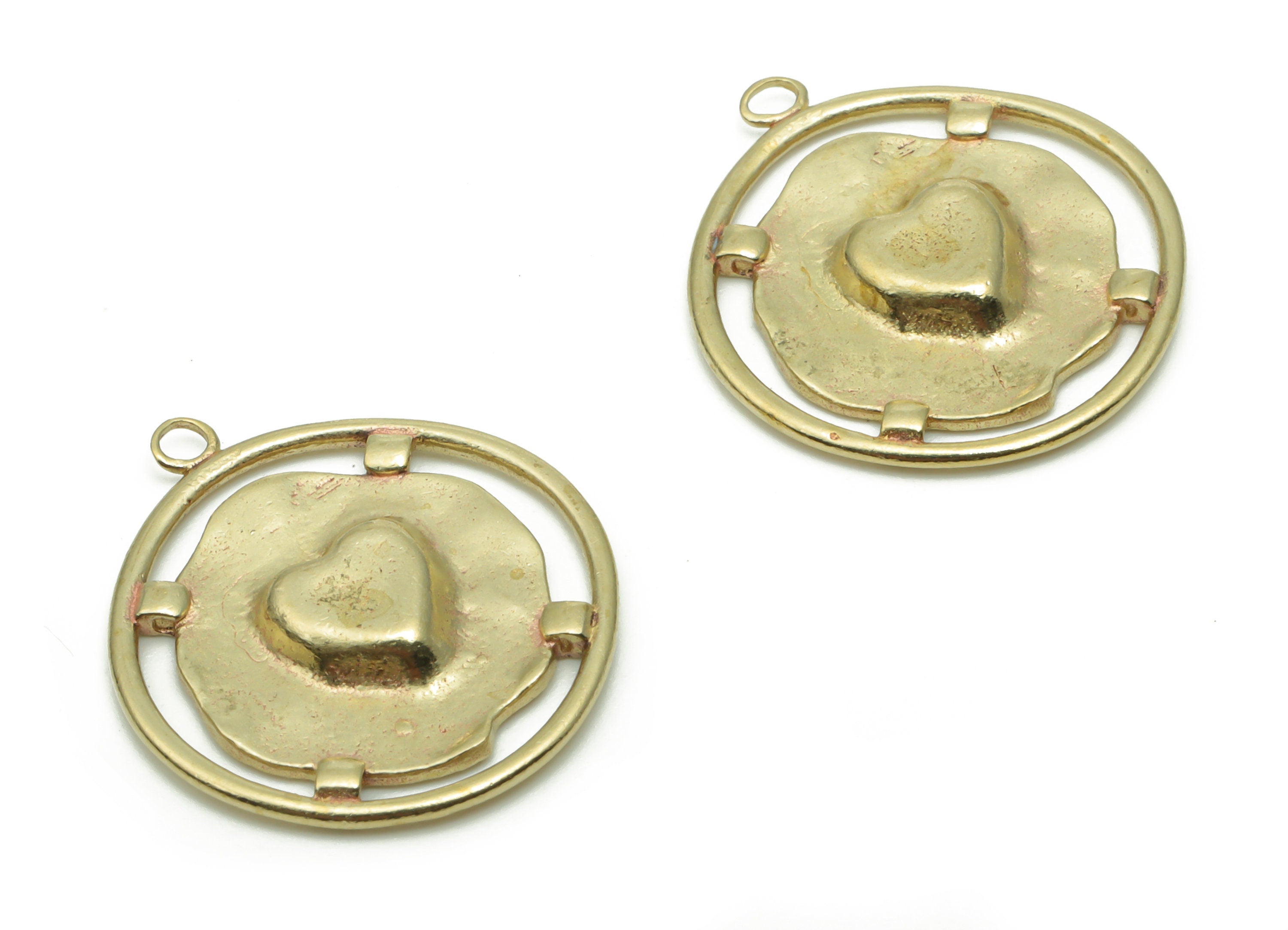 Brass Round Heart Earring Charms - Raw Brass Circle Heart Pendant - DIY Jewelry Making Supplies - 21.79x19.34x2.28mm - PP5001 - DOMEDBAZAAR