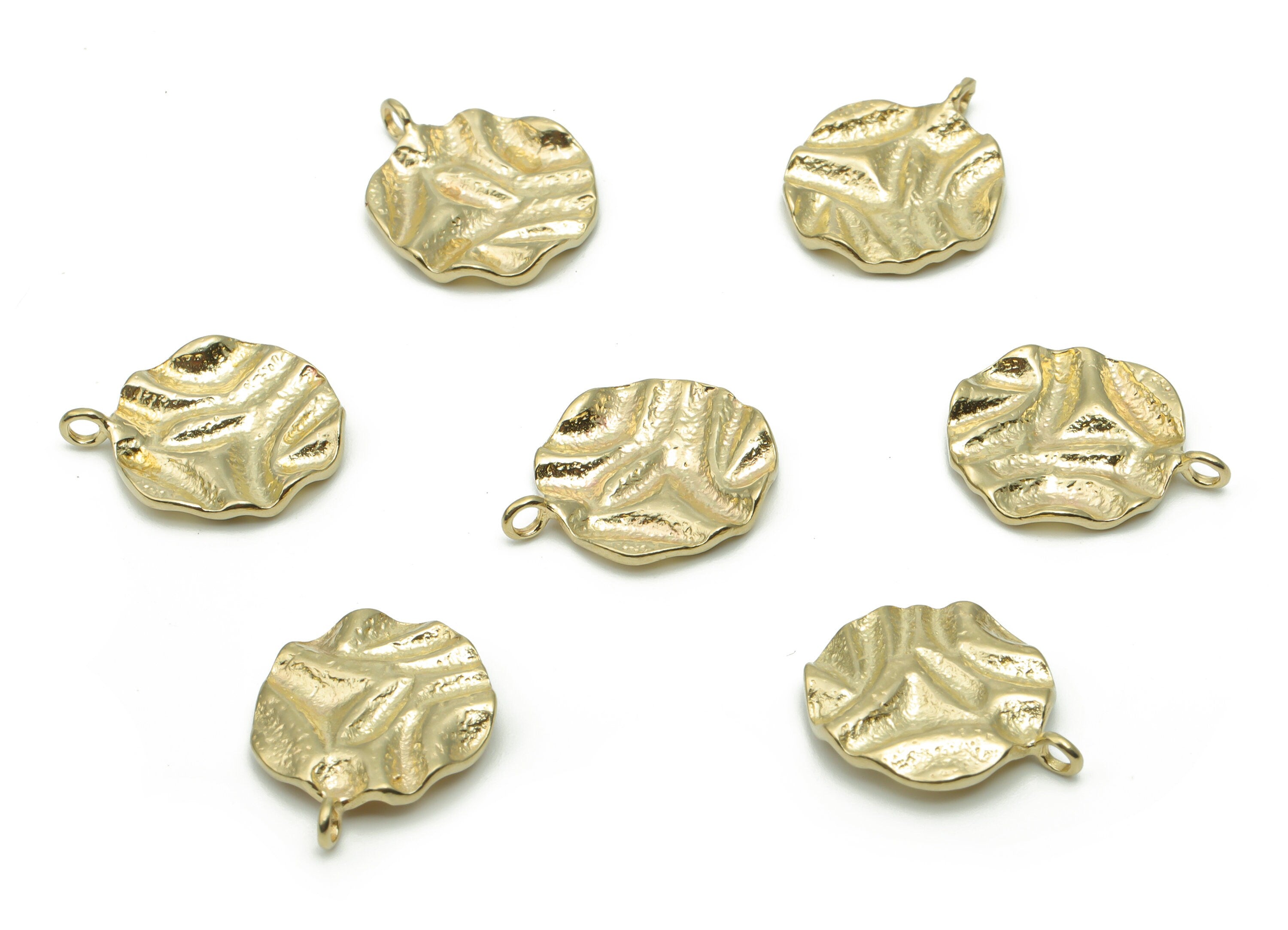 Brass Hammered Round Wave Earring Charms - Raw Brass Circle Wave Pendant - DIY Jewelry Making Supplies - 16.56x13.55x1.82mm - PP5058 - DOMEDBAZAAR