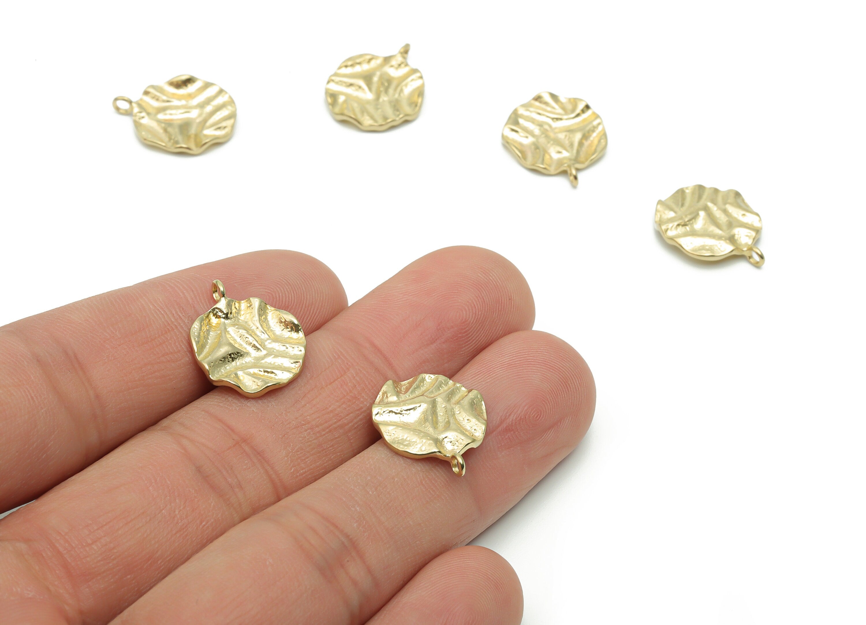 Brass Hammered Round Wave Earring Charms - Raw Brass Circle Wave Pendant - DIY Jewelry Making Supplies - 16.56x13.55x1.82mm - PP5058 - DOMEDBAZAAR