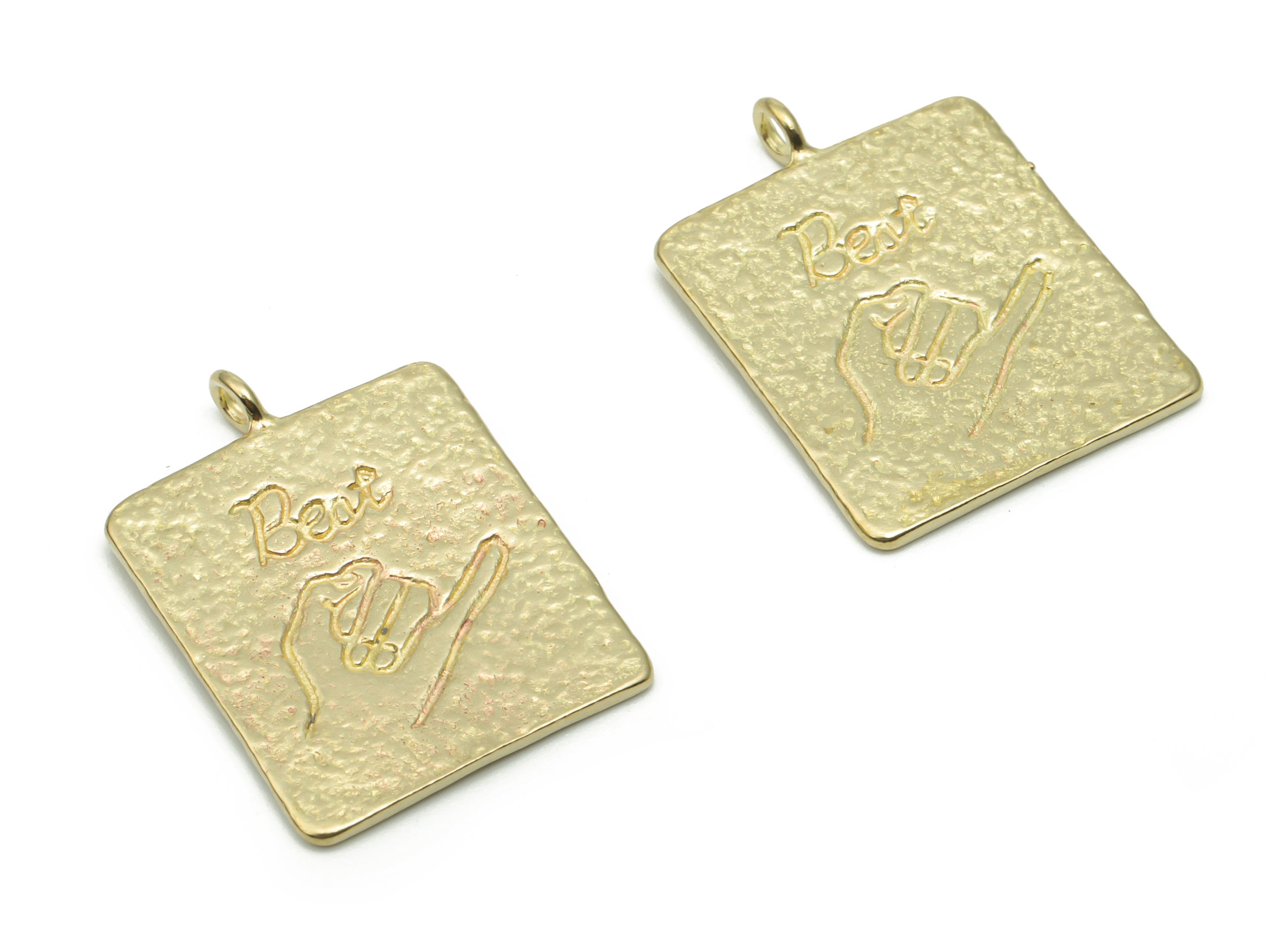 Brass Hammered Square Hand Pull Hook Earring Charms - Raw Brass Hand Sings Pendant - Jewelry Making Supplies - 26.04x18.87x0.94mm - PP5015 - DOMEDBAZAAR