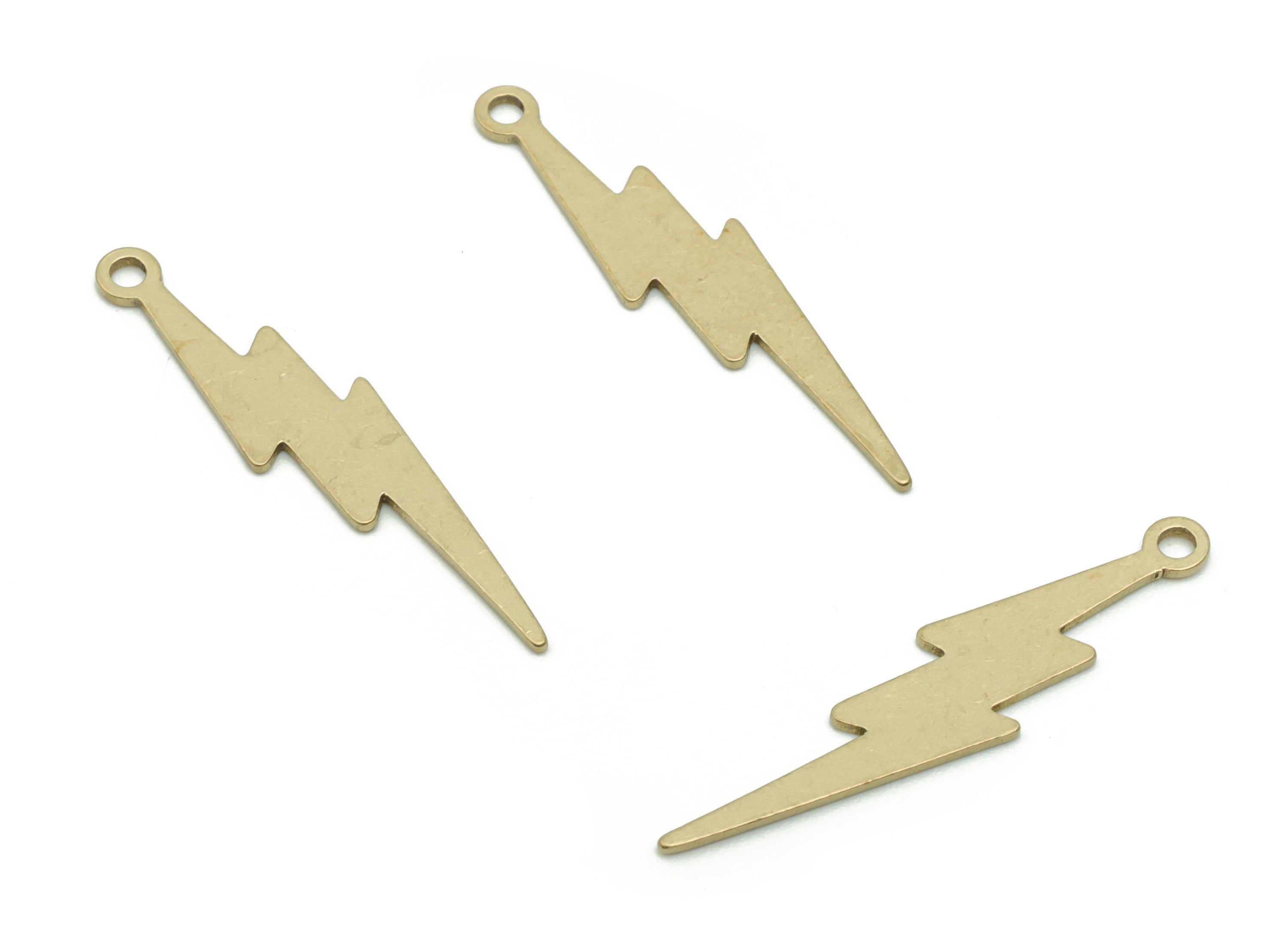 Brass Lightning Earring Charms - Raw Brass Lightning Pendant - DIY Jewelry Making Supplies - 26.66x6.25x0.52mm - PP4974 - DOMEDBAZAAR