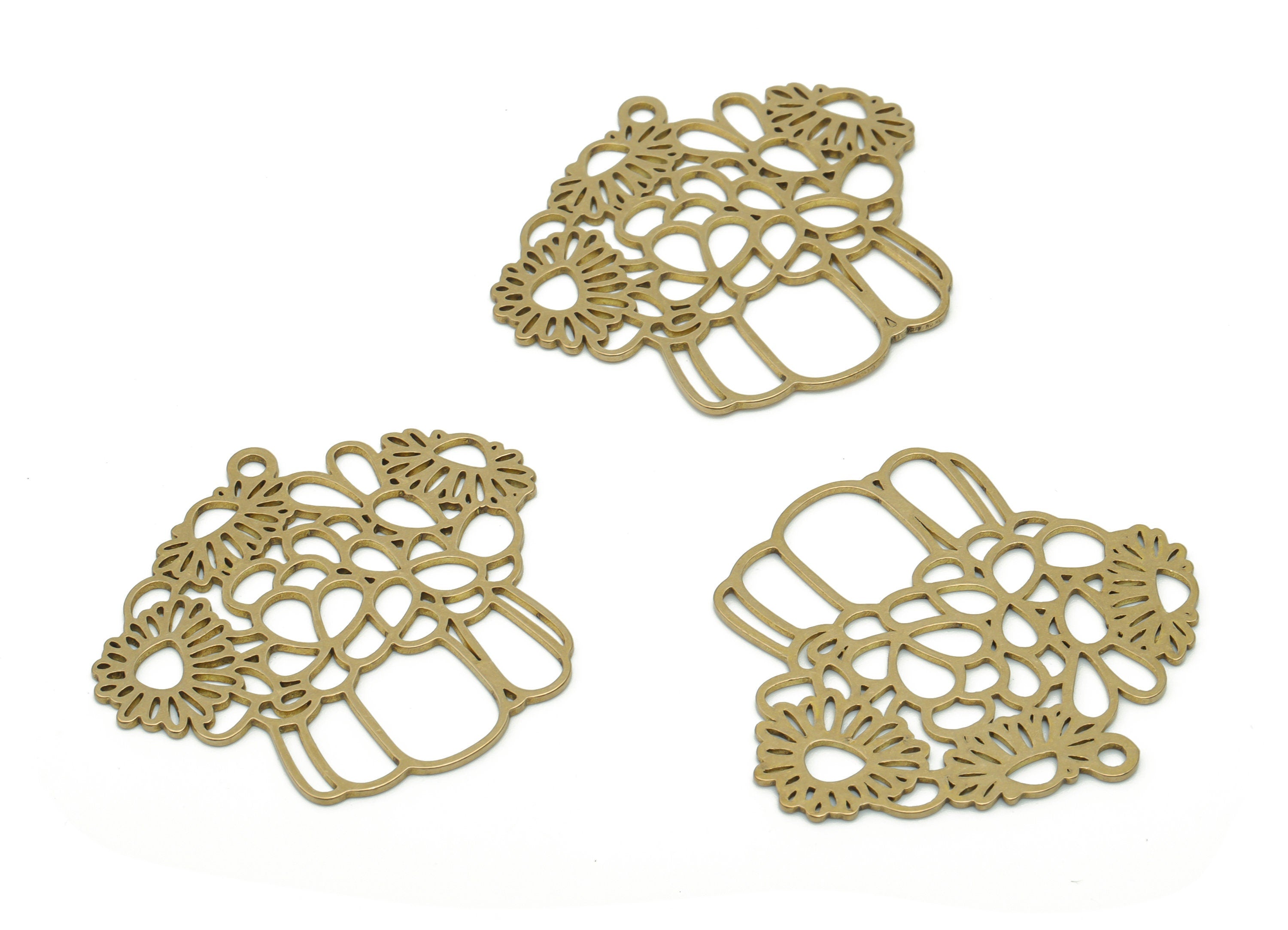 Brass Flowers Earring Charms - Raw Brass Flowers Pendant - Jewelry Making Supplies - 34.14x37.76x0.78mm - PPA0900 - DOMEDBAZAAR