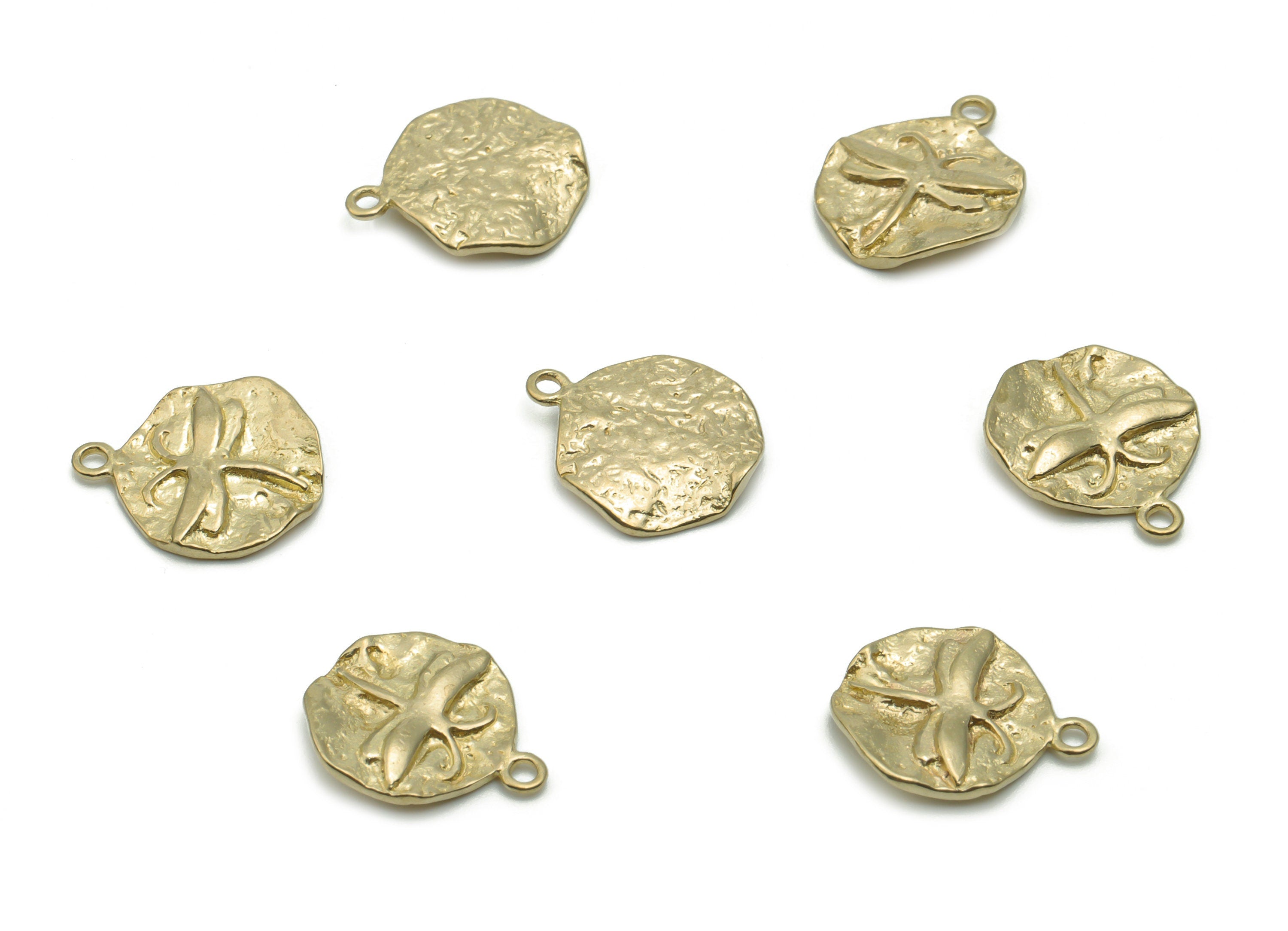Brass Hammered Round Dragonfly Earring Charms - Raw Brass Dragonfly Circle Pendant - Jewelry Making Supplies - 13.99x11.56x1.58mm - PP5012 - DOMEDBAZAAR