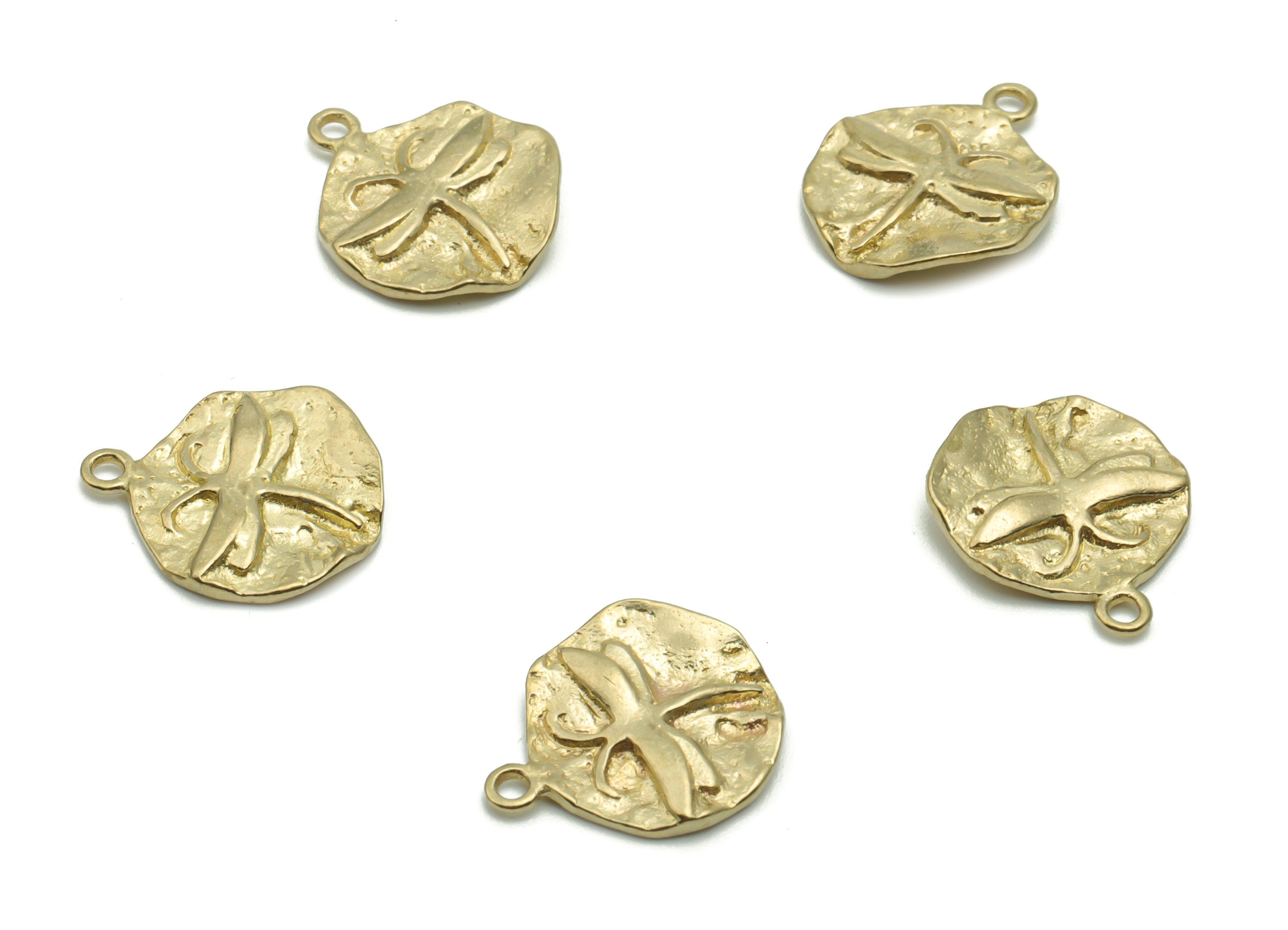 Brass Hammered Round Dragonfly Earring Charms - Raw Brass Dragonfly Circle Pendant - Jewelry Making Supplies - 13.99x11.56x1.58mm - PP5012 - DOMEDBAZAAR