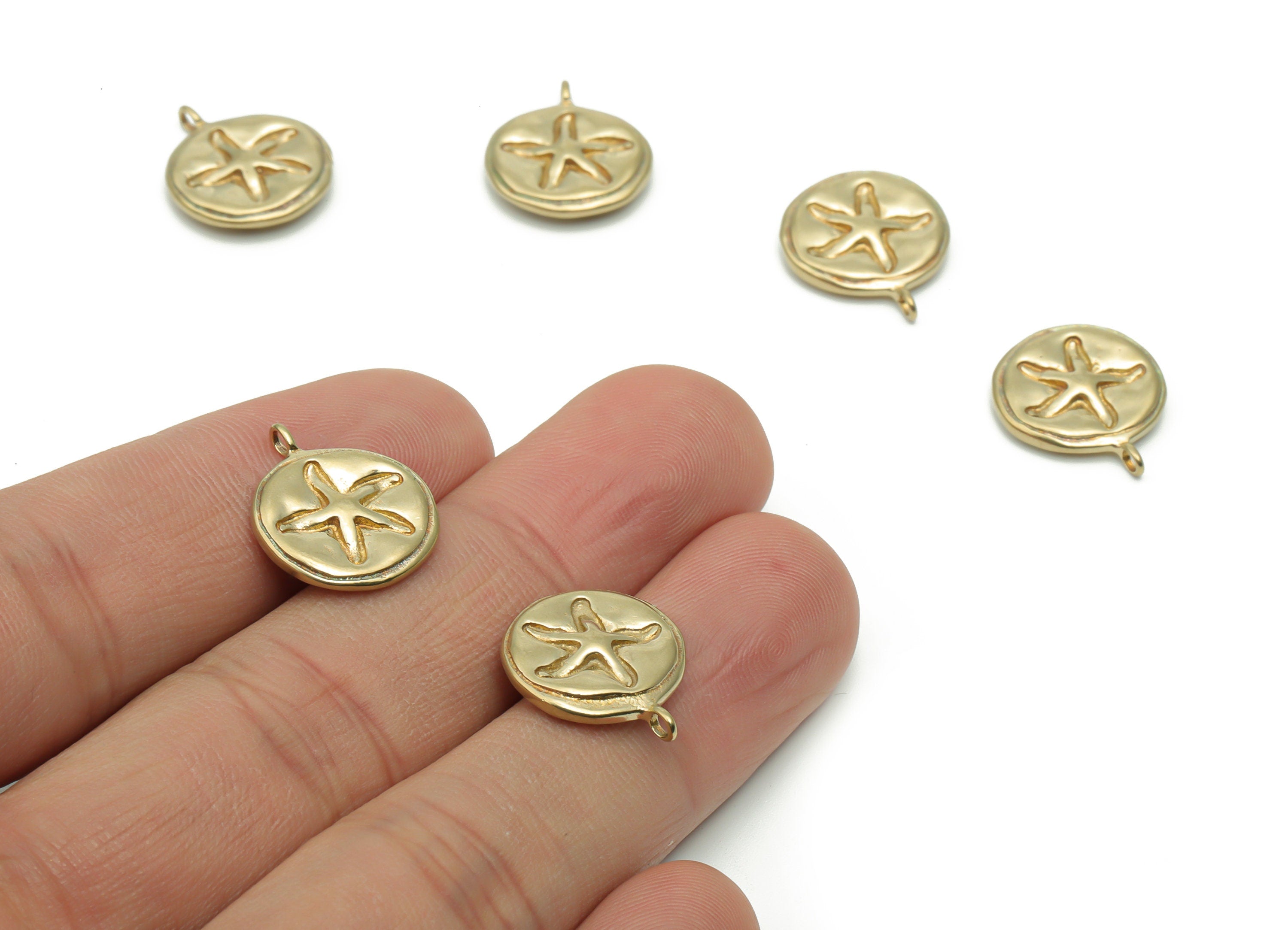 Brass Round Starfish Earring Charms - Raw Brass Starfish Circle Pendant - DIY Jewelry Making Supplies - 16.97x14.37x3.01mm - PP5022 - DOMEDBAZAAR