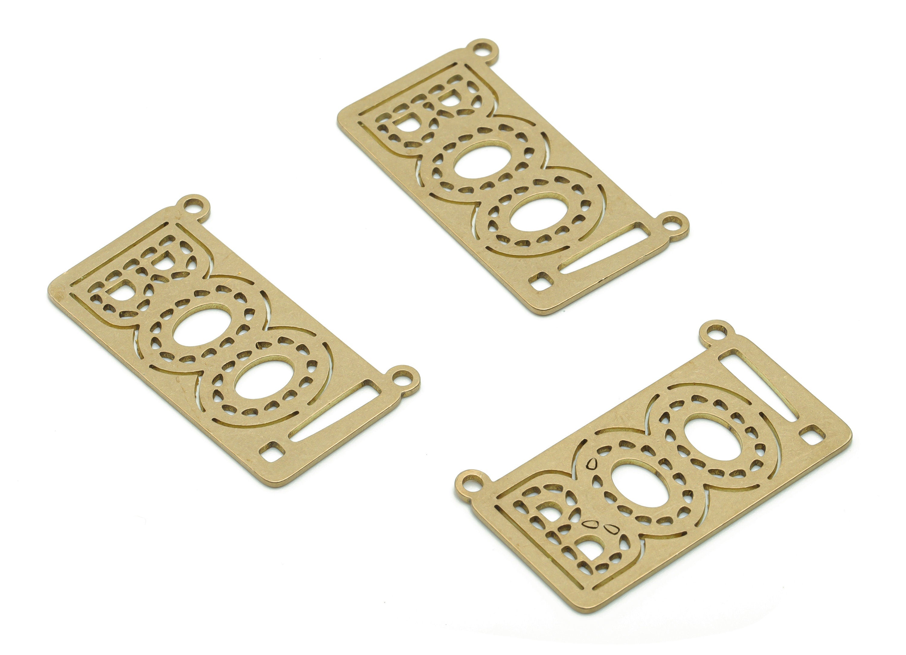 Brass Rectangle BOO！ Earring Connector - Raw Brass Rectangle BOO！Charms and Pendant - Jewelry Making Supplies - 33.83x19.54x0.74mm - PPZ0124 - DOMEDBAZAAR
