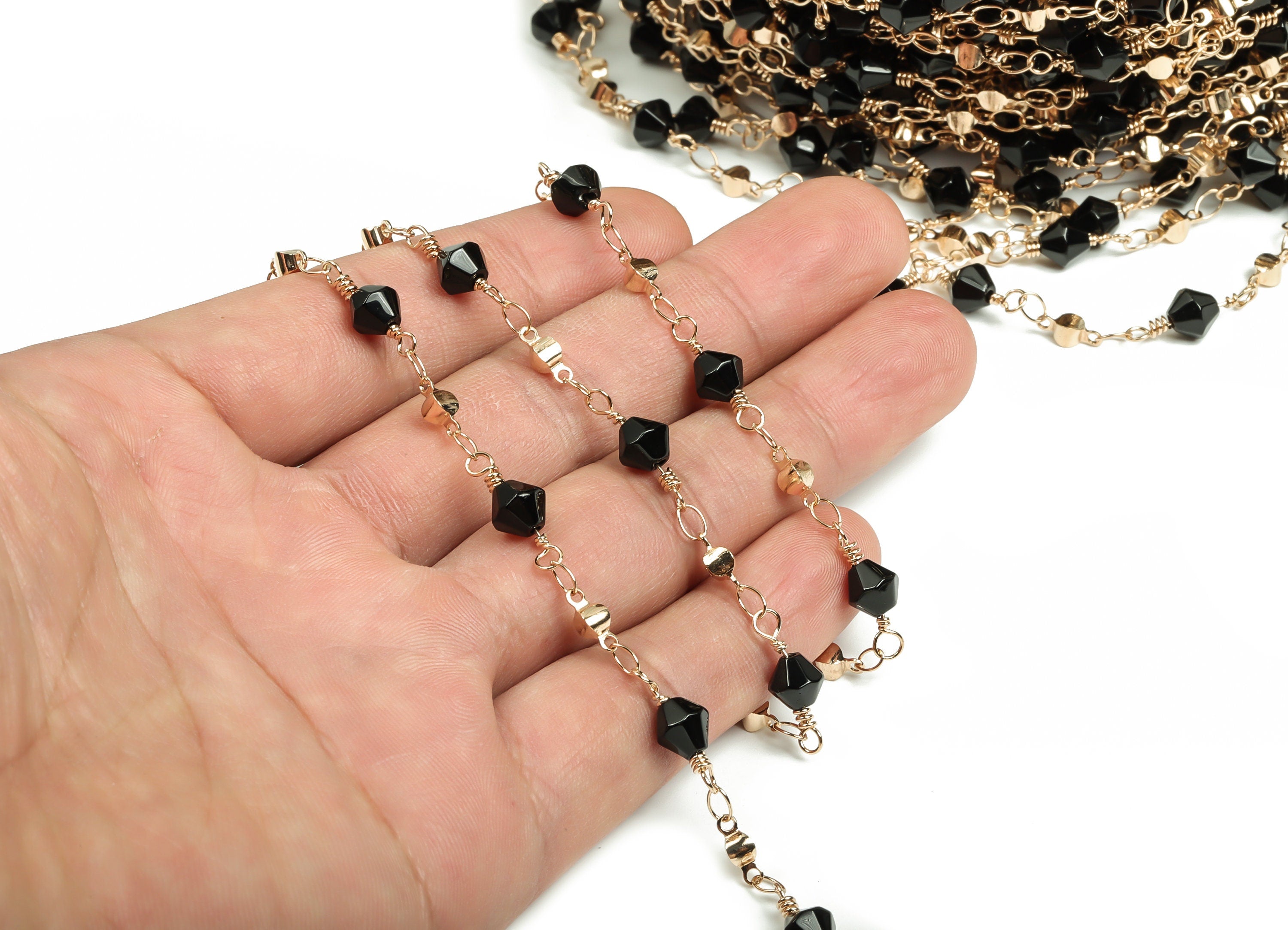 Glass Bead Chain - KC Gold Tone Plated Brass Chain - Soldered Glass Beaded Chain - For Necklace Bracelet 0.26&quot; x 0.26&quot; x 0.24&quot; CC1217G - DOMEDBAZAAR
