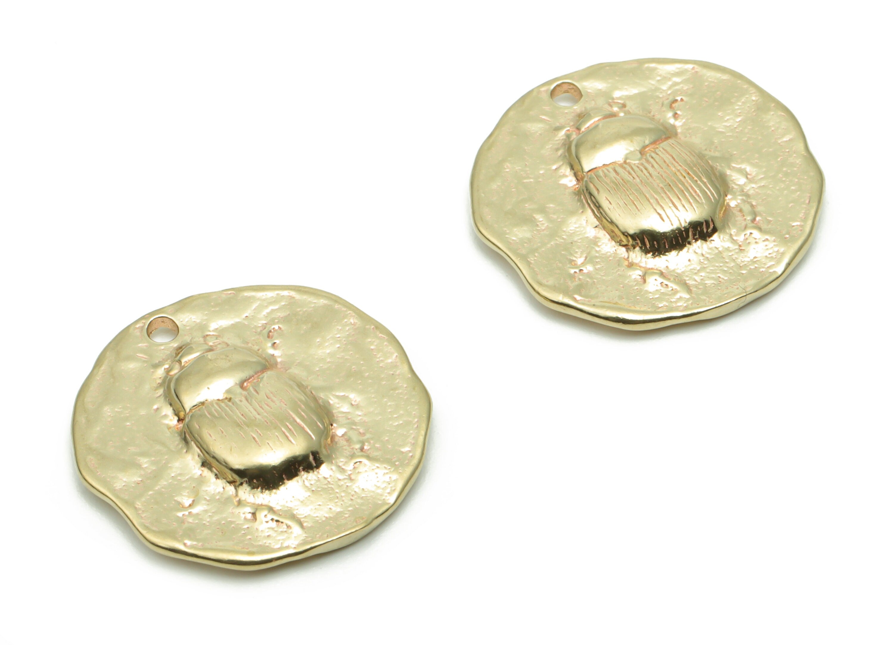 Brass Round Beetle Earring Charms - Raw Brass Insect Circle Pendant - DIY Jewelry Making Supplies - 17.25x17.17x2.94mm - PP5039 - DOMEDBAZAAR