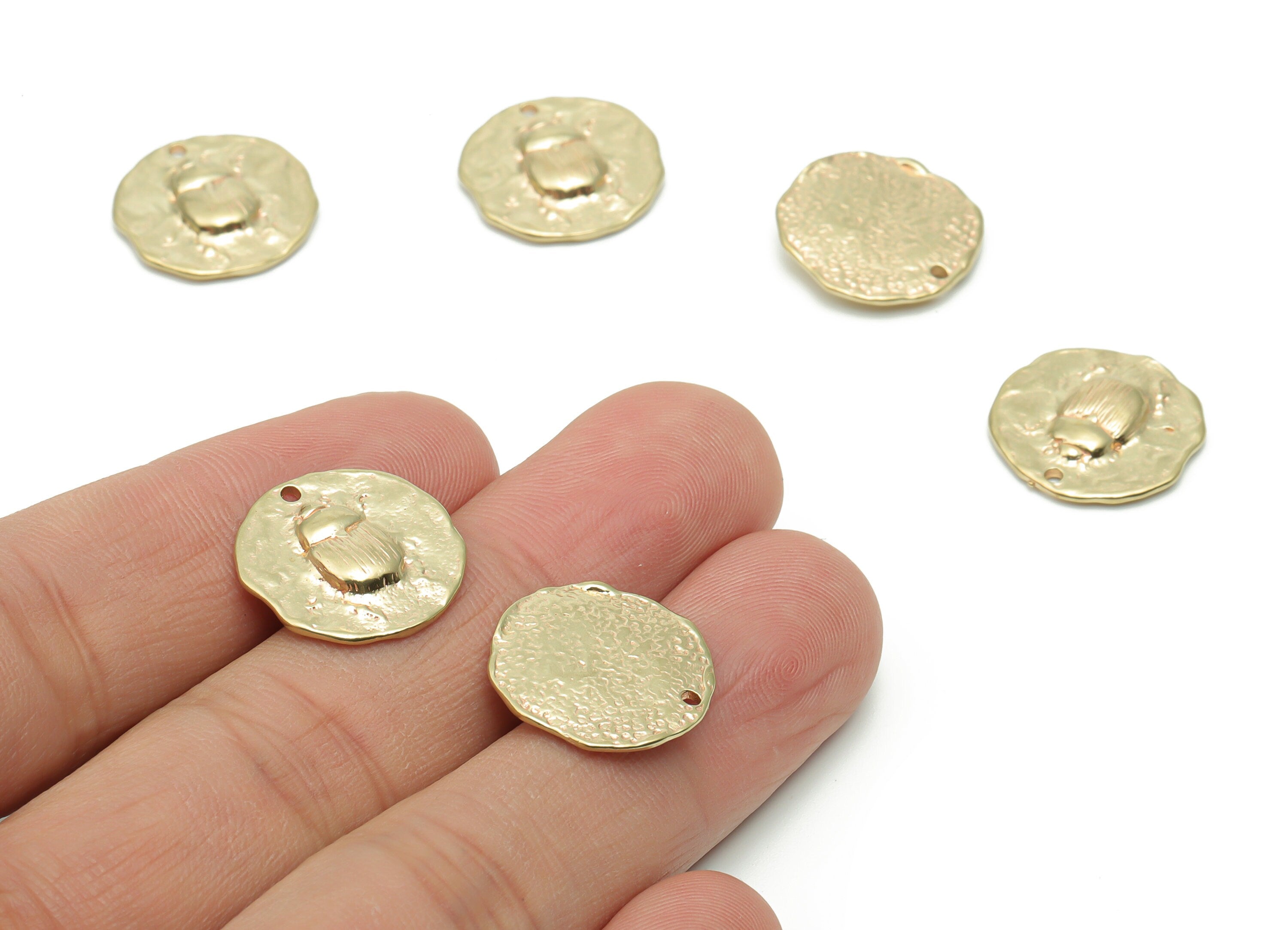 Brass Round Beetle Earring Charms - Raw Brass Insect Circle Pendant - DIY Jewelry Making Supplies - 17.25x17.17x2.94mm - PP5039 - DOMEDBAZAAR